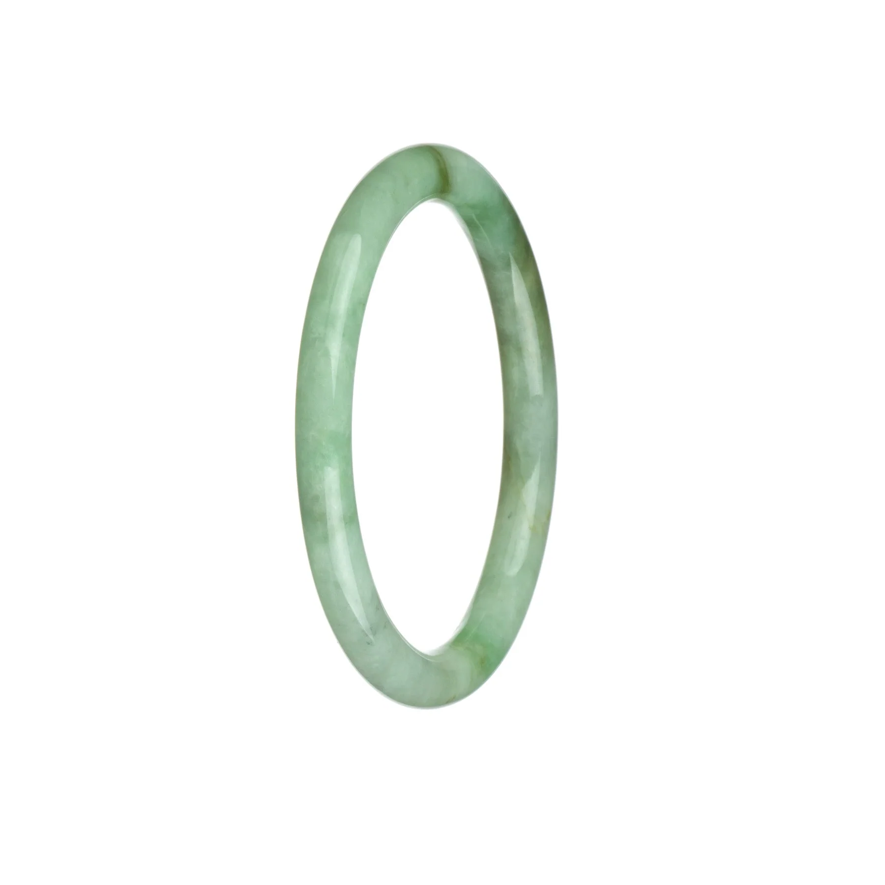 Authentic Grade A White with Green and Brown Burmese Jade Bangle Bracelet - 60mm Petite Round