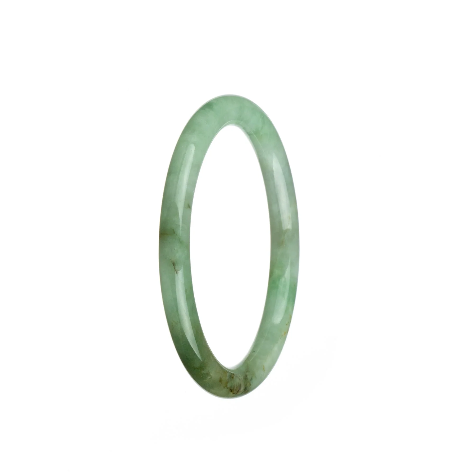 Authentic Grade A White with Green and Brown Burmese Jade Bangle Bracelet - 60mm Petite Round - Image 2