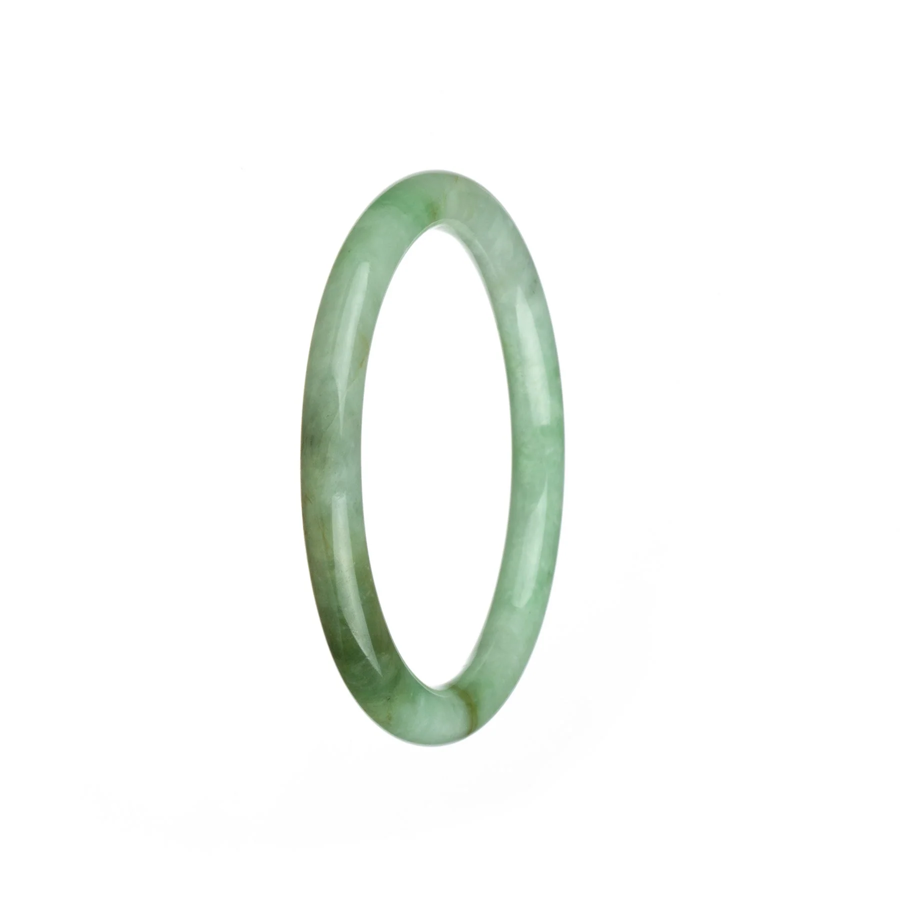 Authentic Grade A White with Green and Brown Burmese Jade Bangle Bracelet - 60mm Petite Round - Image 3