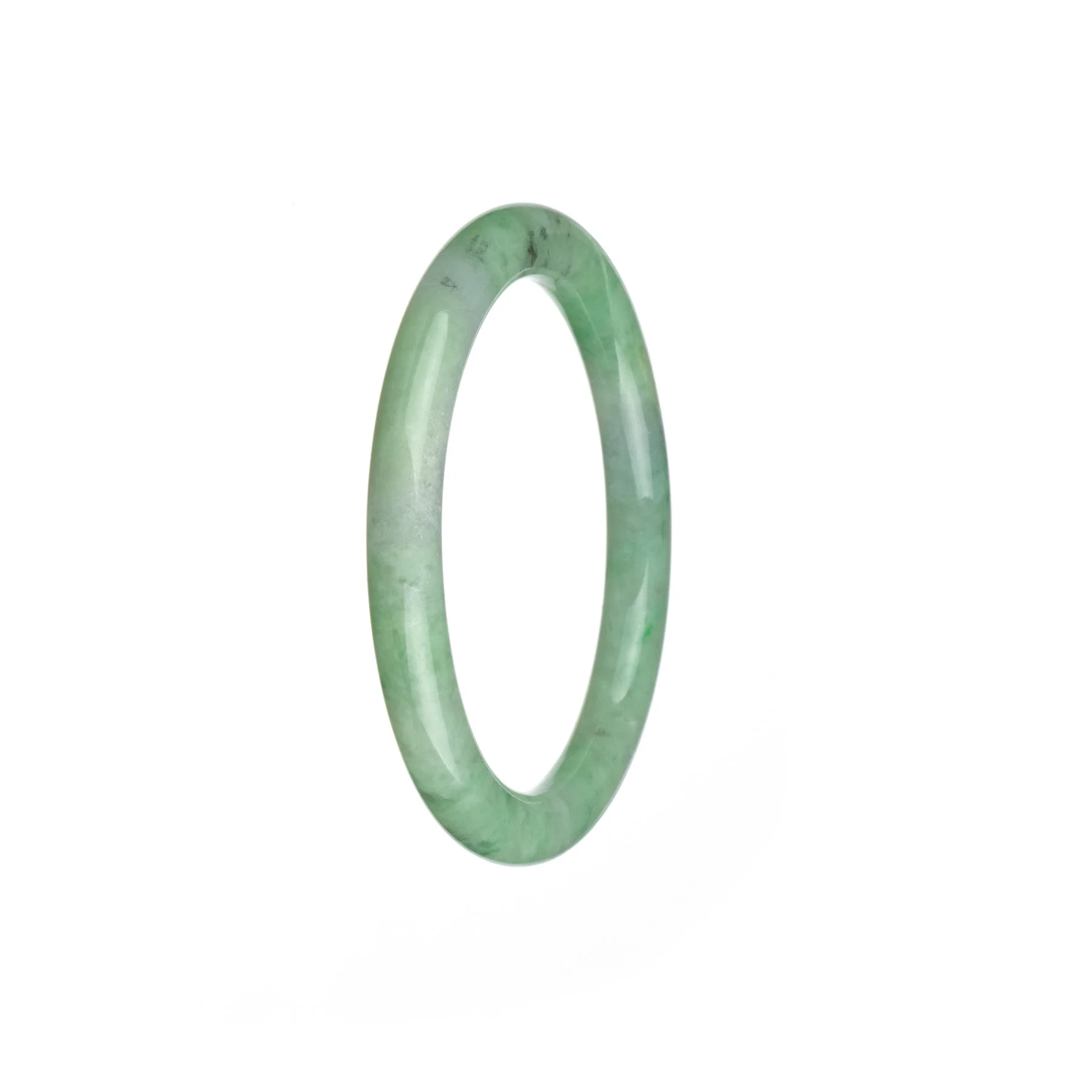 Genuine Natural Green with Light Green Spots Jade Bracelet - 53mm Petite Round
