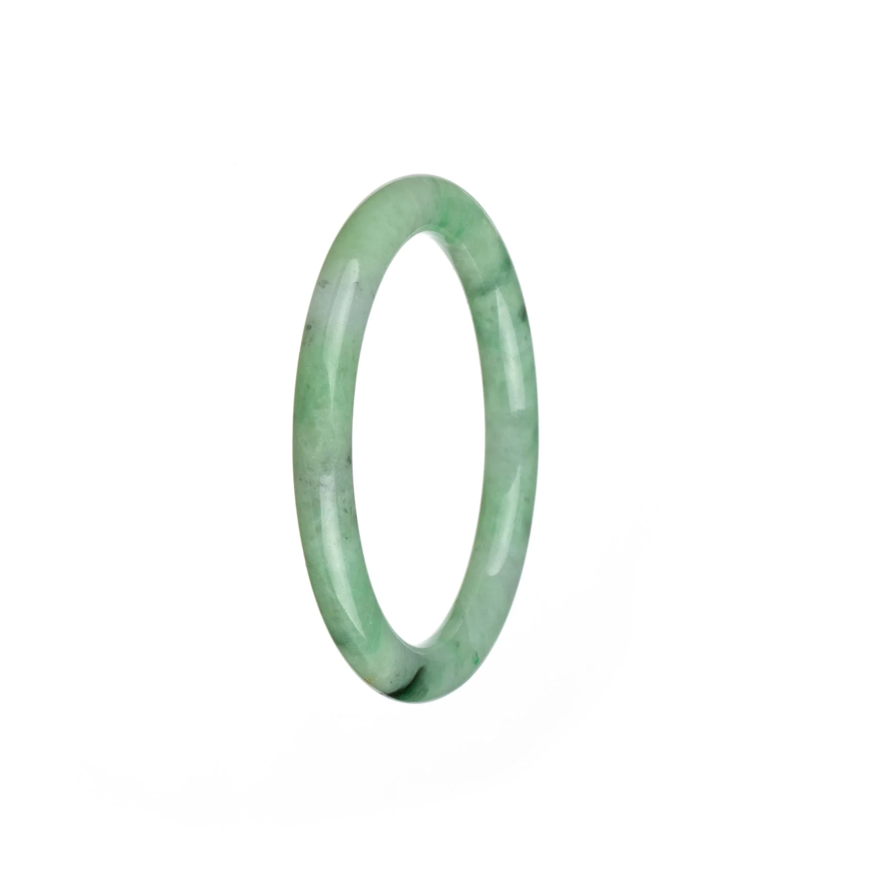 Genuine Natural Green with Light Green Spots Jade Bracelet - 53mm Petite Round - Image 2