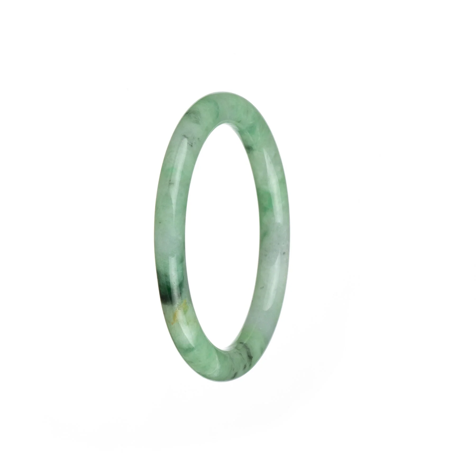 Genuine Natural Green with Light Green Spots Jade Bracelet - 53mm Petite Round - Image 3