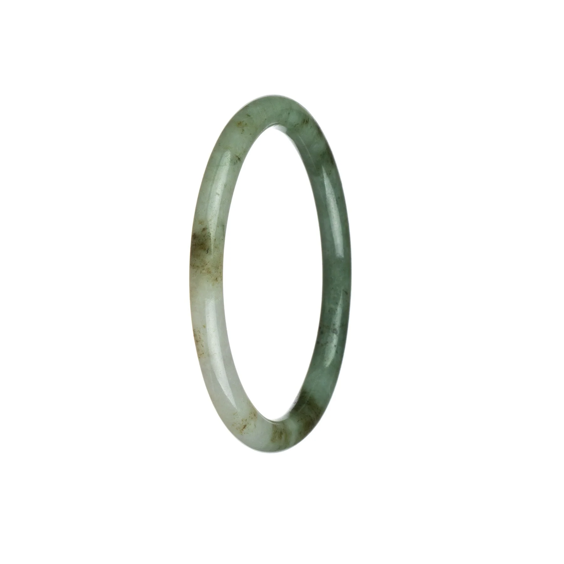 Real Grade A White and Green Traditional Jade Bangle Bracelet - 57mm Petite Round