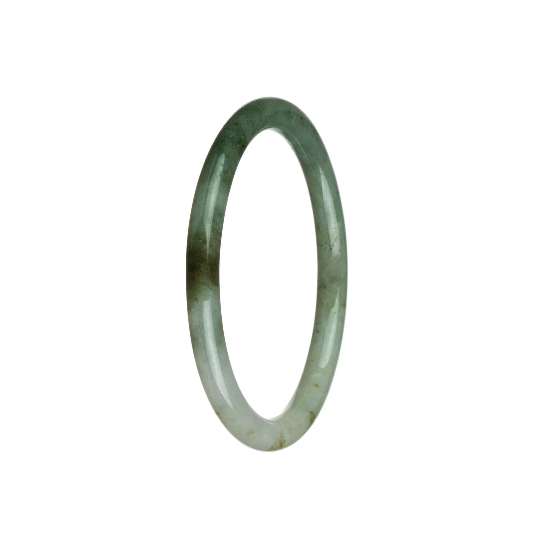 Real Grade A White and Green Traditional Jade Bangle Bracelet - 57mm Petite Round - Image 2