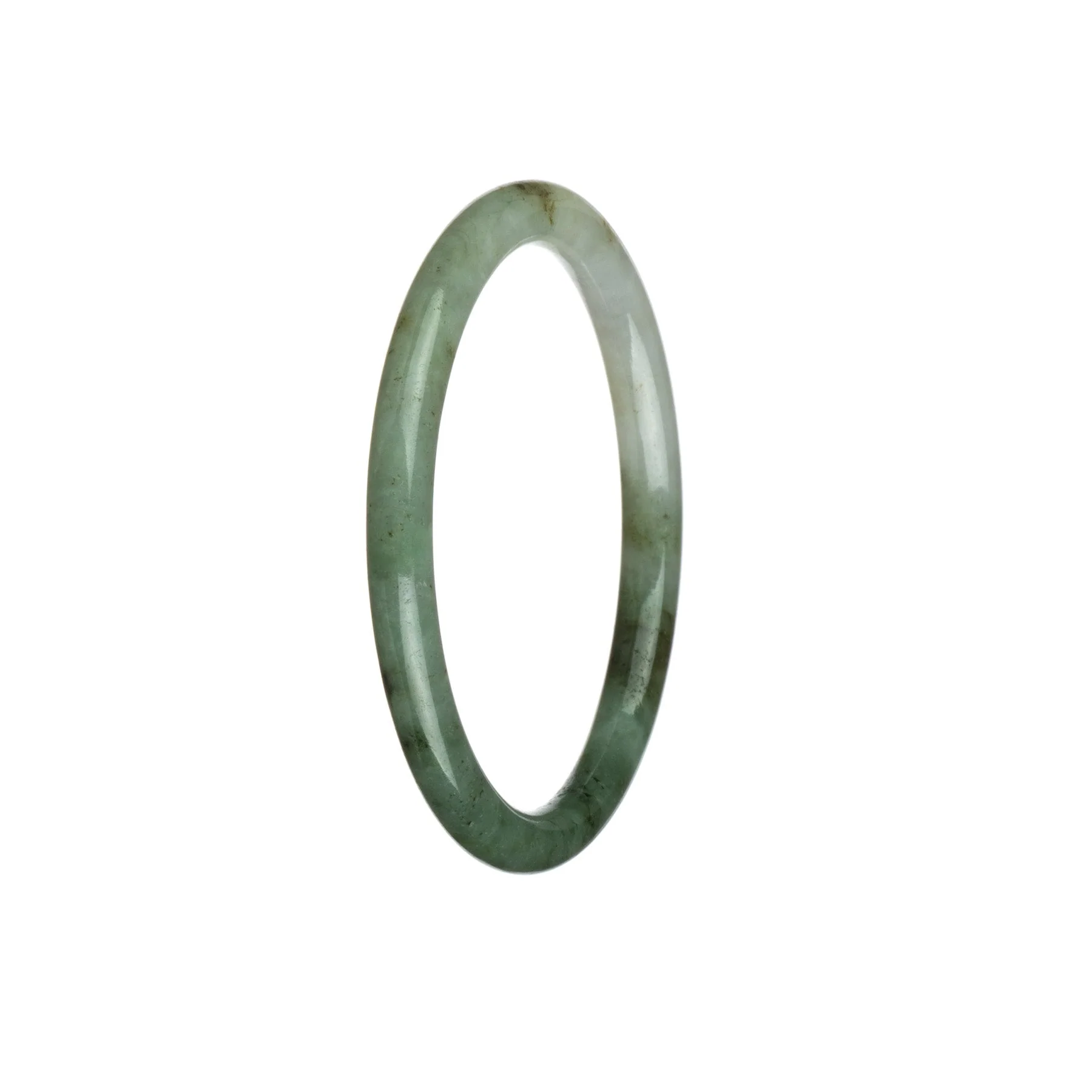 Real Grade A White and Green Traditional Jade Bangle Bracelet - 57mm Petite Round - Image 3