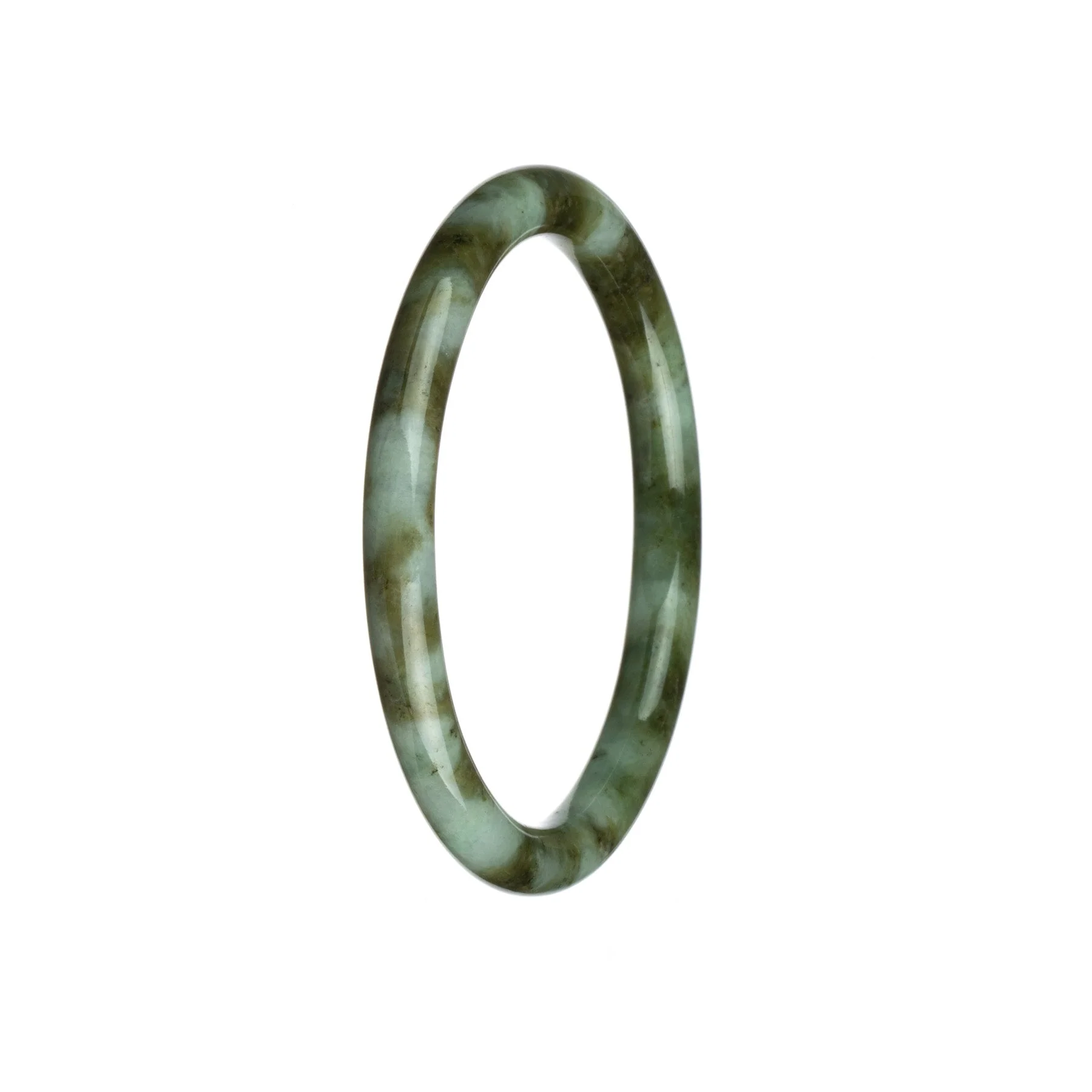 Genuine Natural Grey with Olive Green Burma Jade Bangle - 62mm Petite Round