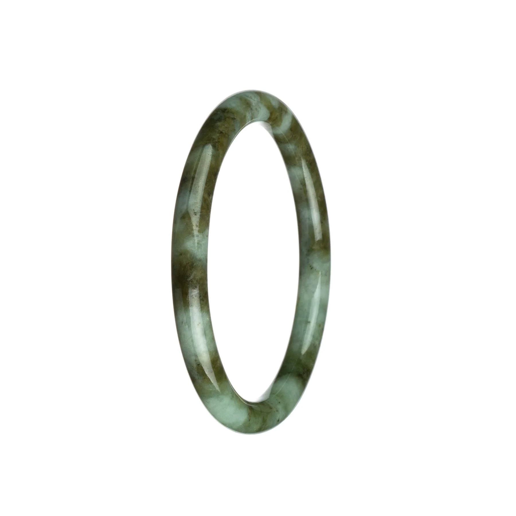 Genuine Natural Grey with Olive Green Burma Jade Bangle - 62mm Petite Round - Image 2