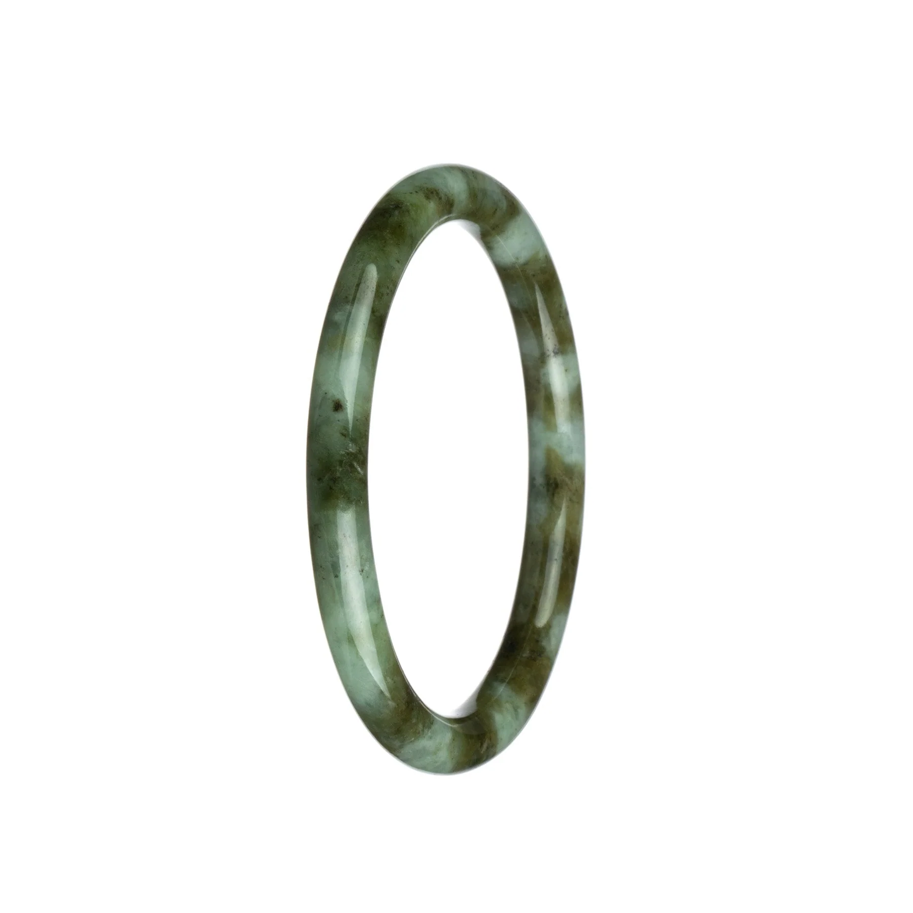 Genuine Natural Grey with Olive Green Burma Jade Bangle - 62mm Petite Round - Image 3