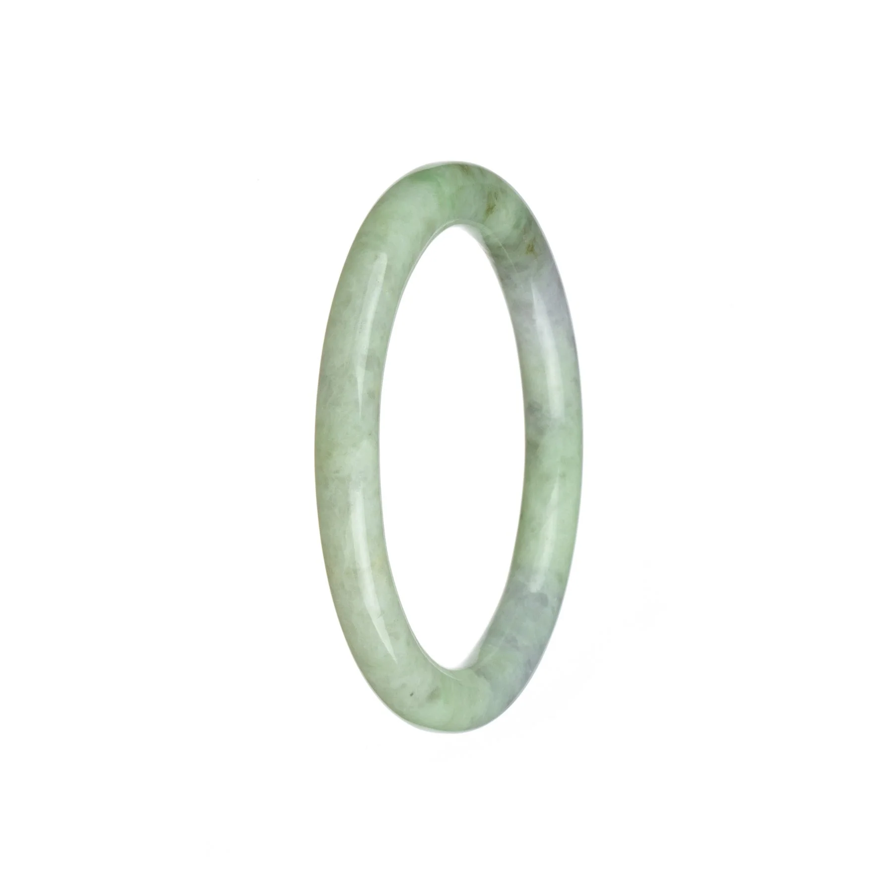 Real Untreated Light Green with White and Lavender Burma Jade Bangle Bracelet - 55mm Petite Round