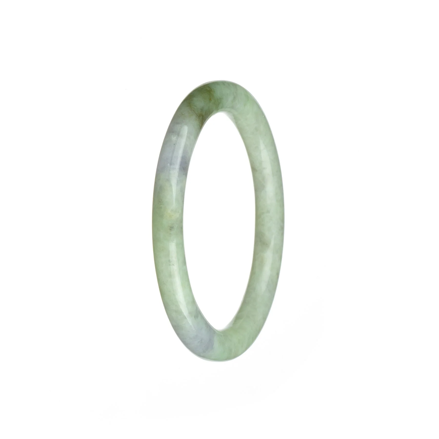 Real Untreated Light Green with White and Lavender Burma Jade Bangle Bracelet - 55mm Petite Round - Image 3