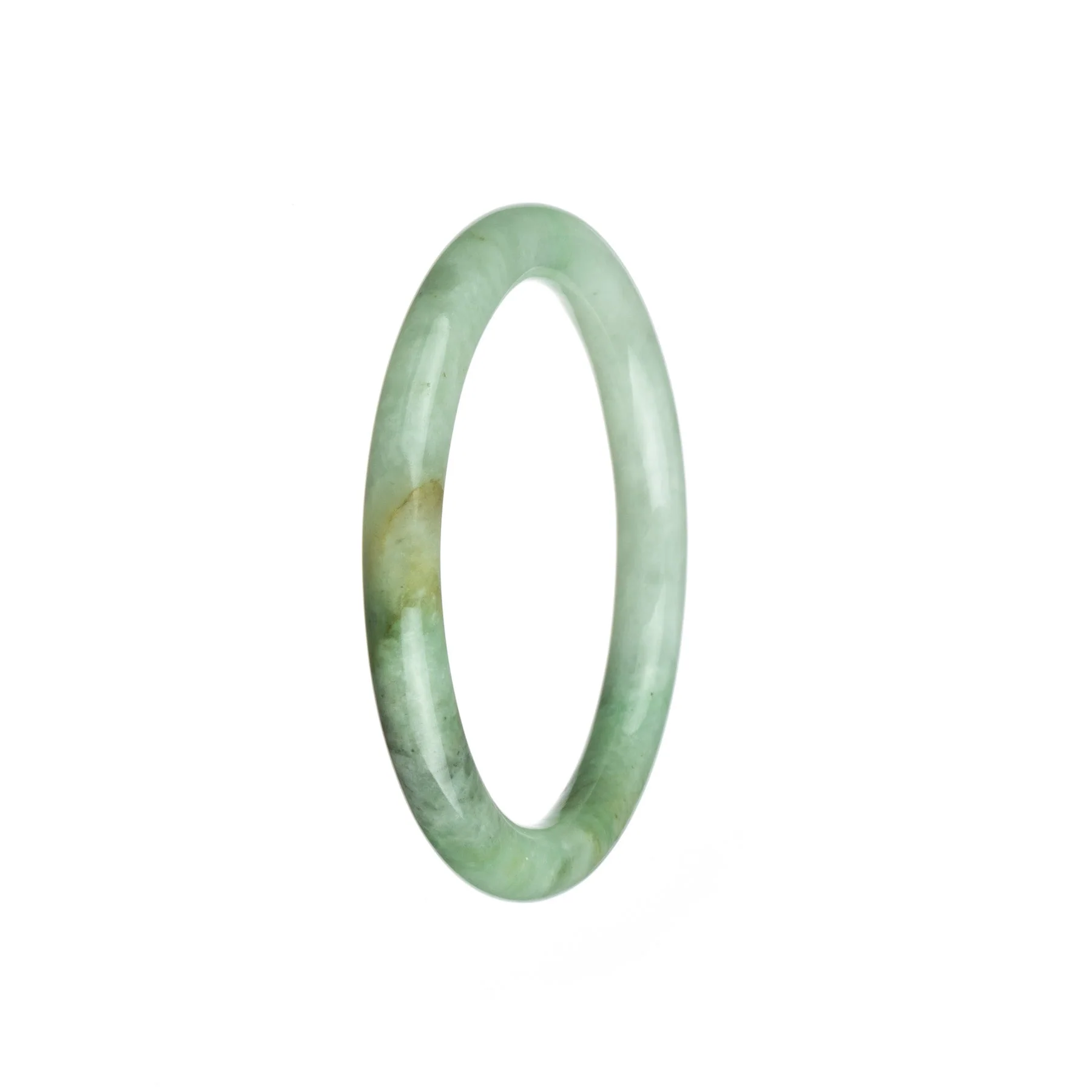 Genuine Untreated Light green pattern Jadeite Jade Bangle - 56mm Petite Round