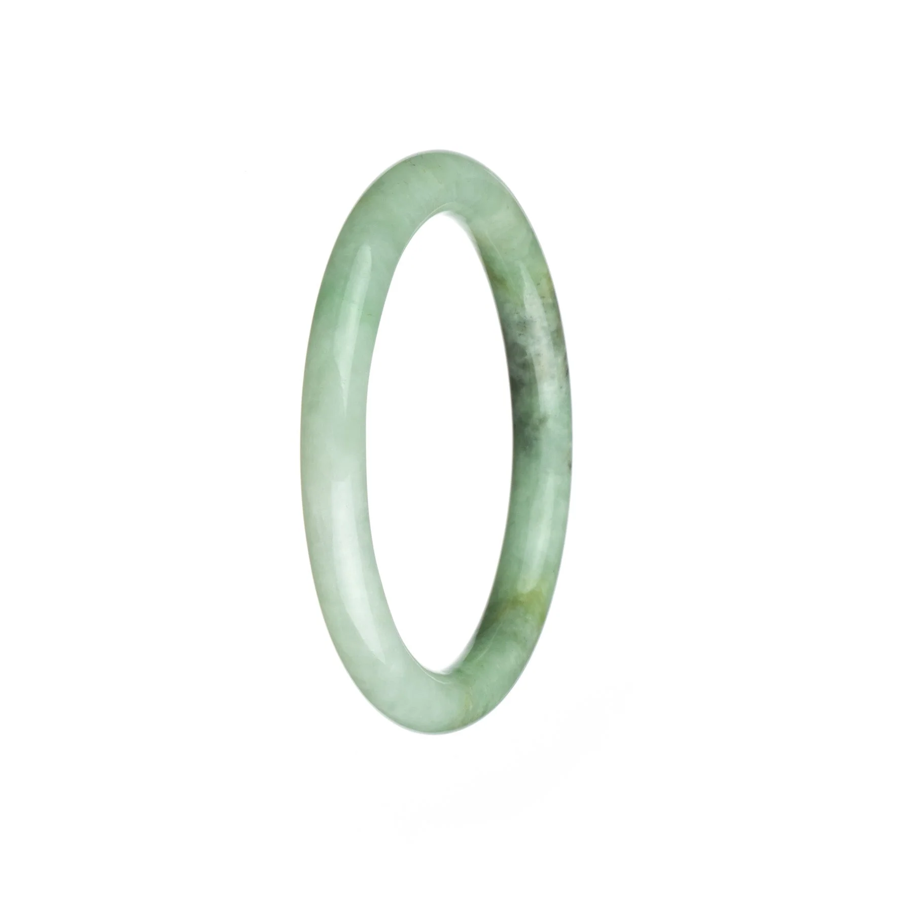 Genuine Untreated Light green pattern Jadeite Jade Bangle - 56mm Petite Round - Image 2