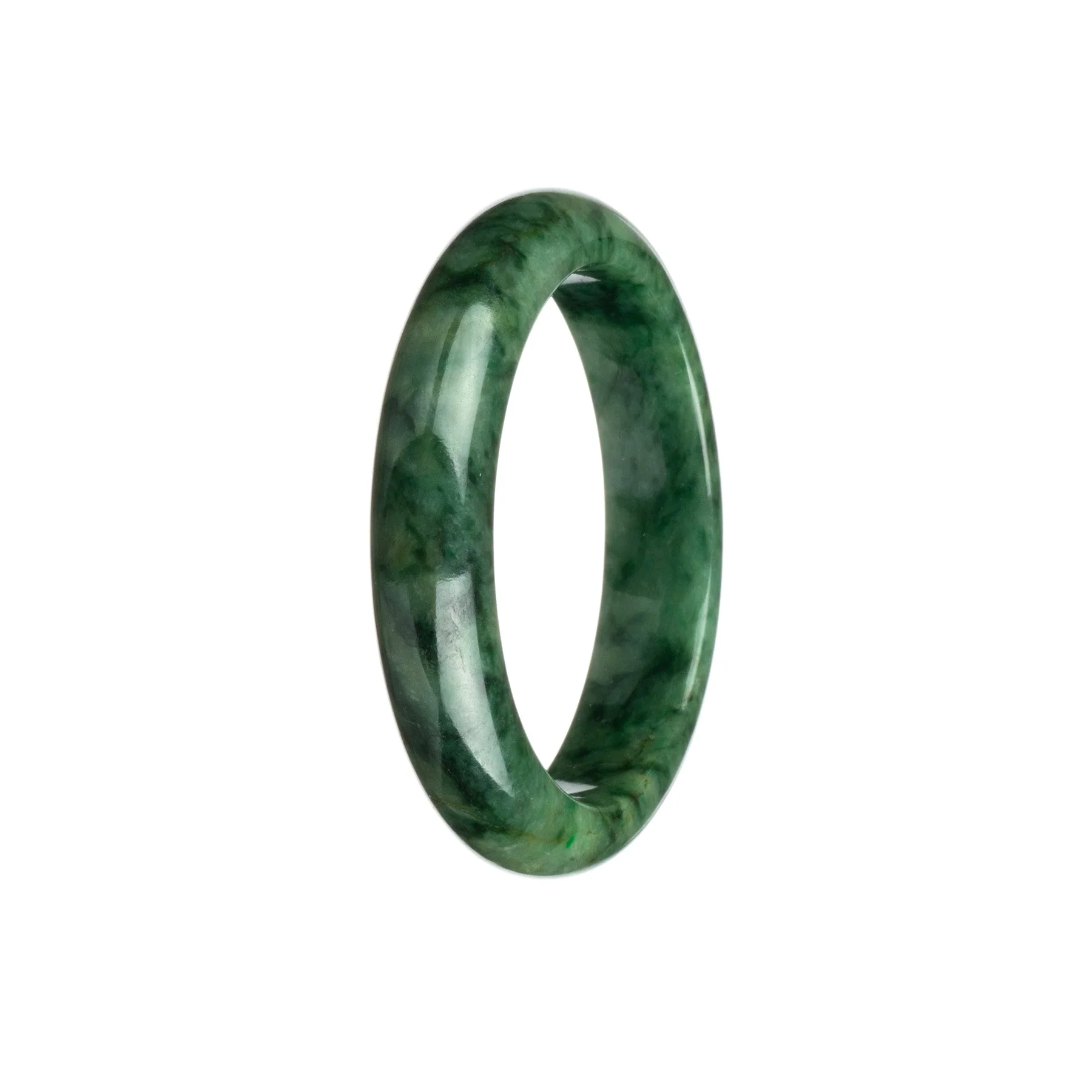 Certified Grade A Green with Dark Green Jade Bangle - 55mm Half Moon