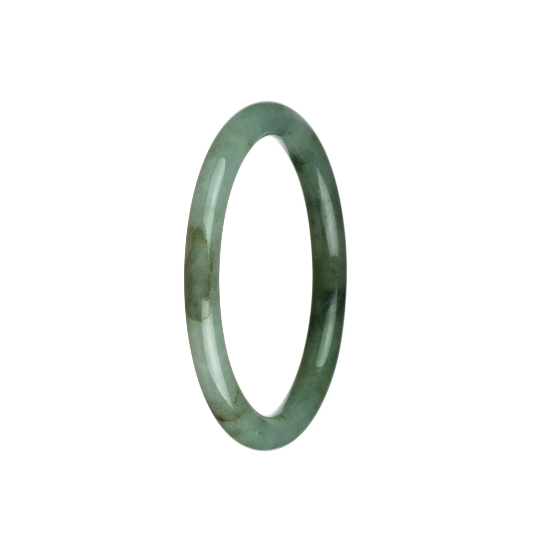 Real Grade A Light Green with Deep Green Jade Bangle Bracelet - 57mm Petite Round - Image 2