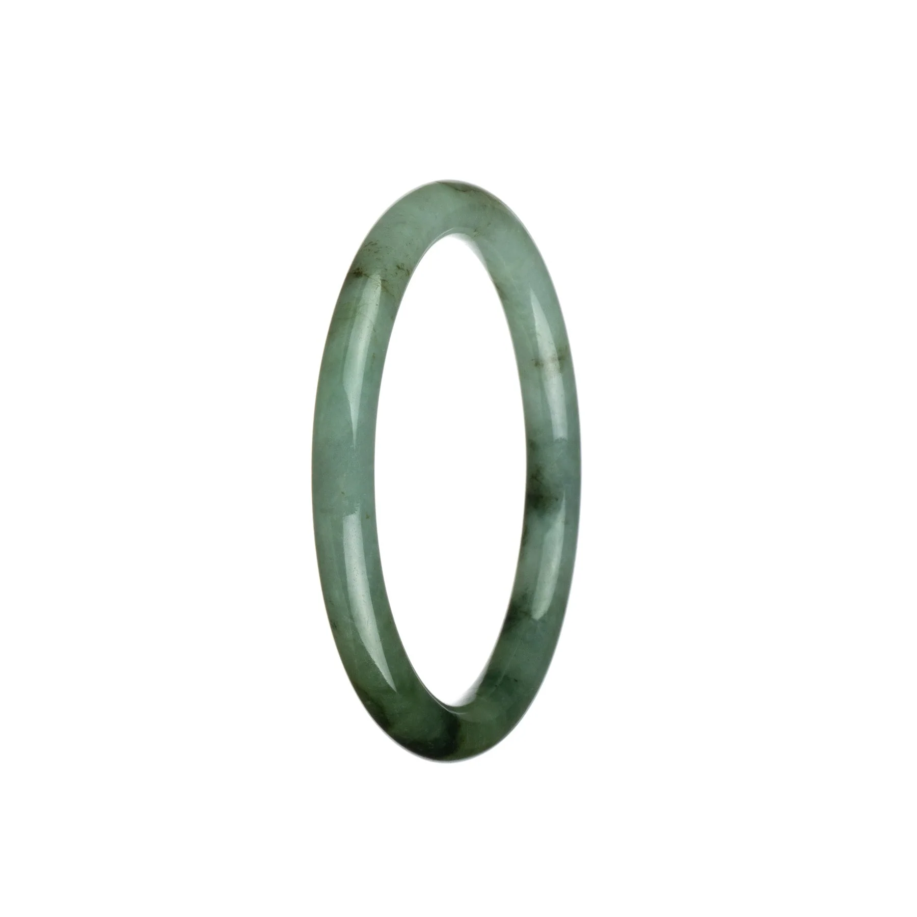 Real Grade A Light Green with Deep Green Jade Bangle Bracelet - 57mm Petite Round - Image 3