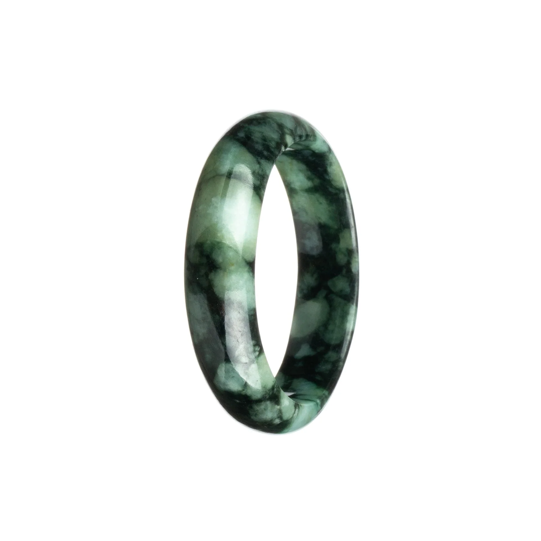 Genuine Grade A Green and Black Pattern Burma Jade Bracelet - 53mm Half Moon