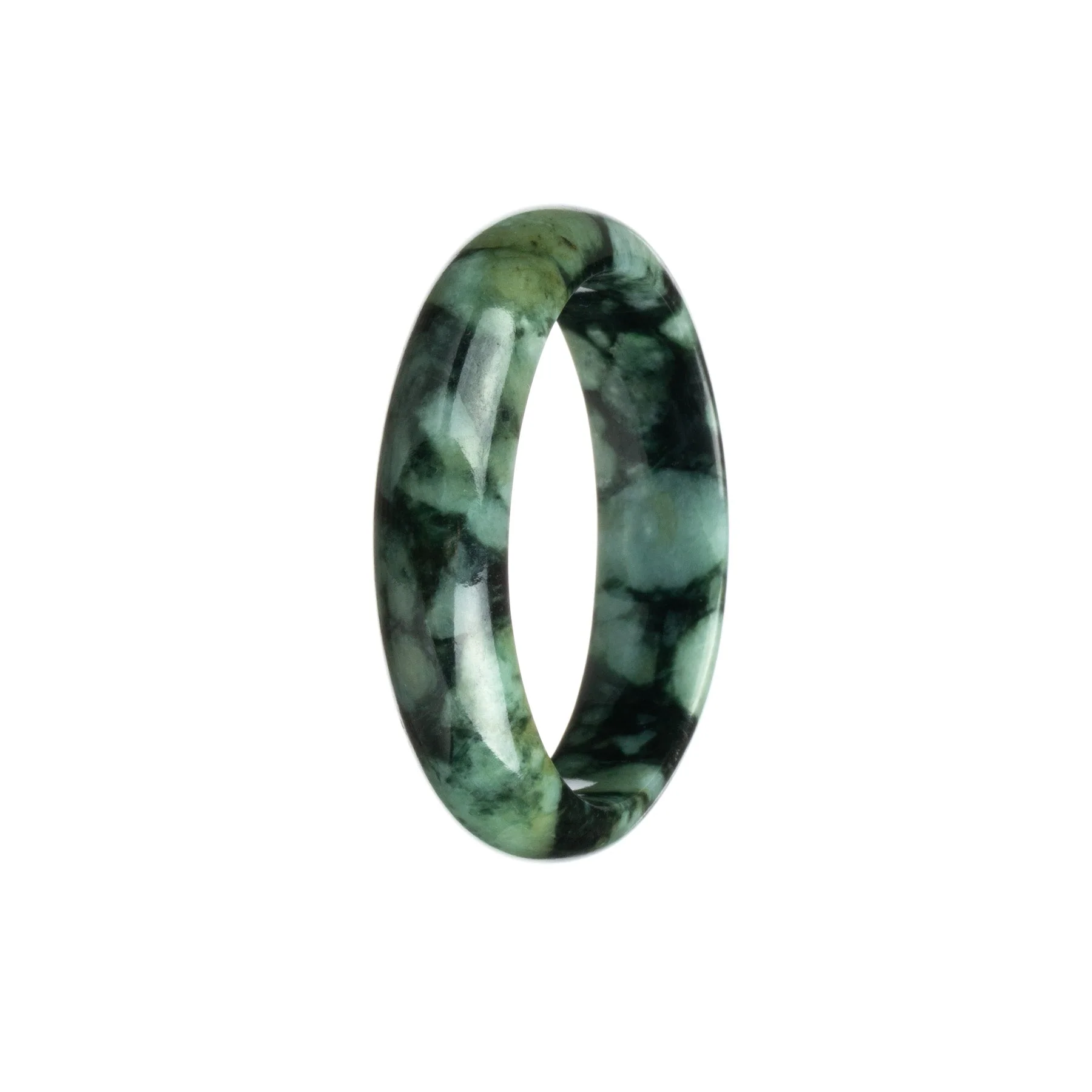Genuine Grade A Green and Black Pattern Burma Jade Bracelet - 53mm Half Moon - Image 2