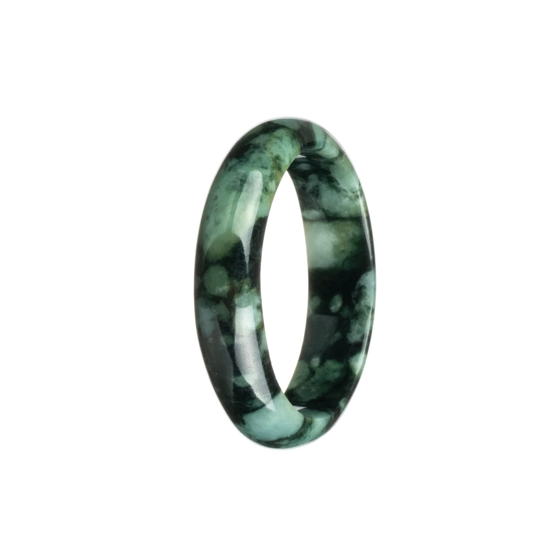 Genuine Grade A Green and Black Pattern Burma Jade Bracelet - 53mm Half Moon - Image 3