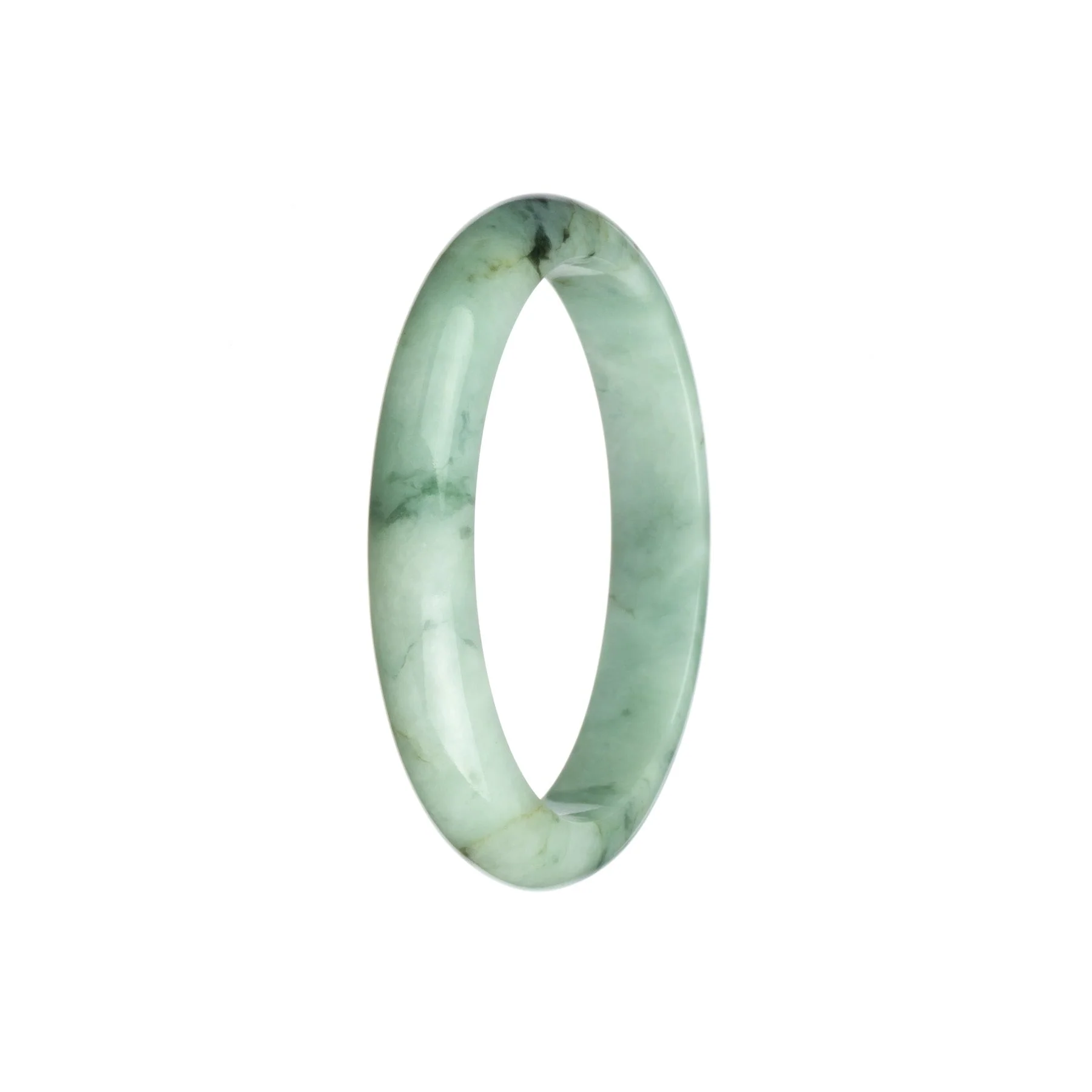 Certified Untreated White with Pattern Jade Bangle Bracelet - 58mm Half Moon