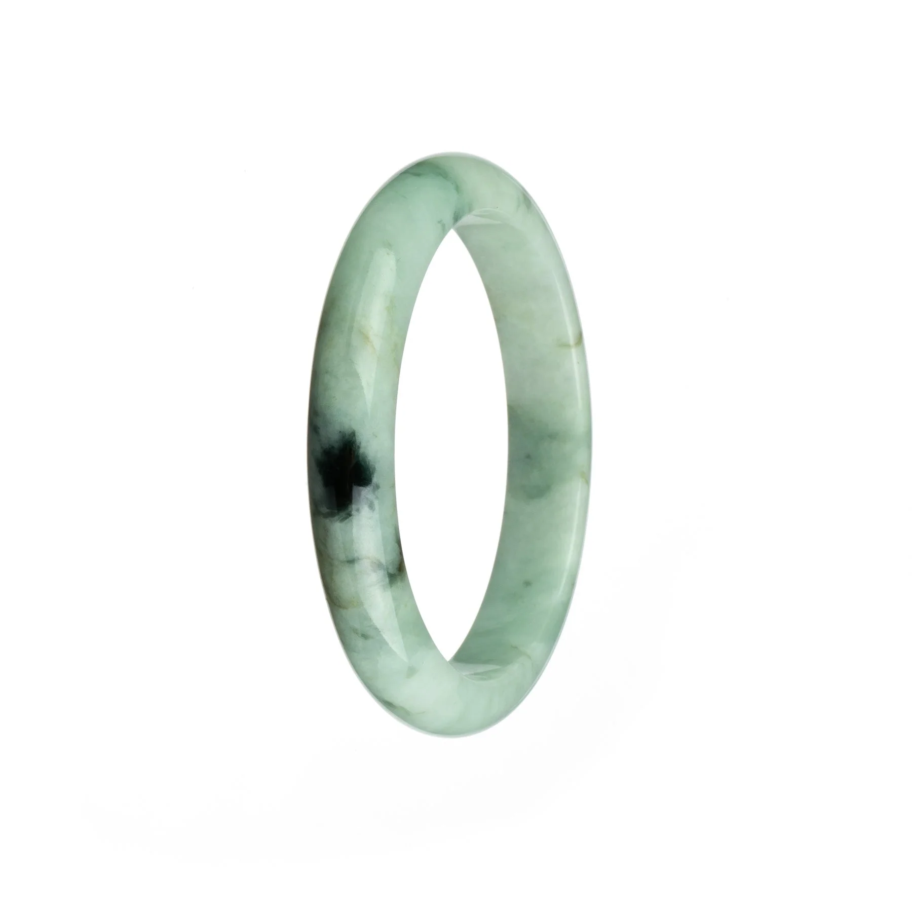 Certified Untreated White with Pattern Jade Bangle Bracelet - 58mm Half Moon - Image 2