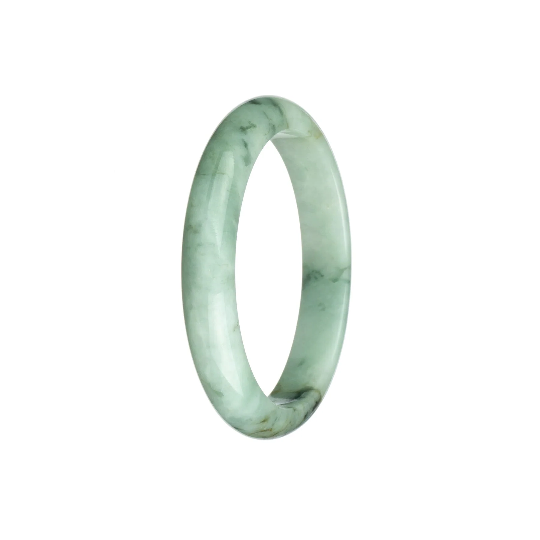 Certified Untreated White with Pattern Jade Bangle Bracelet - 58mm Half Moon - Image 3