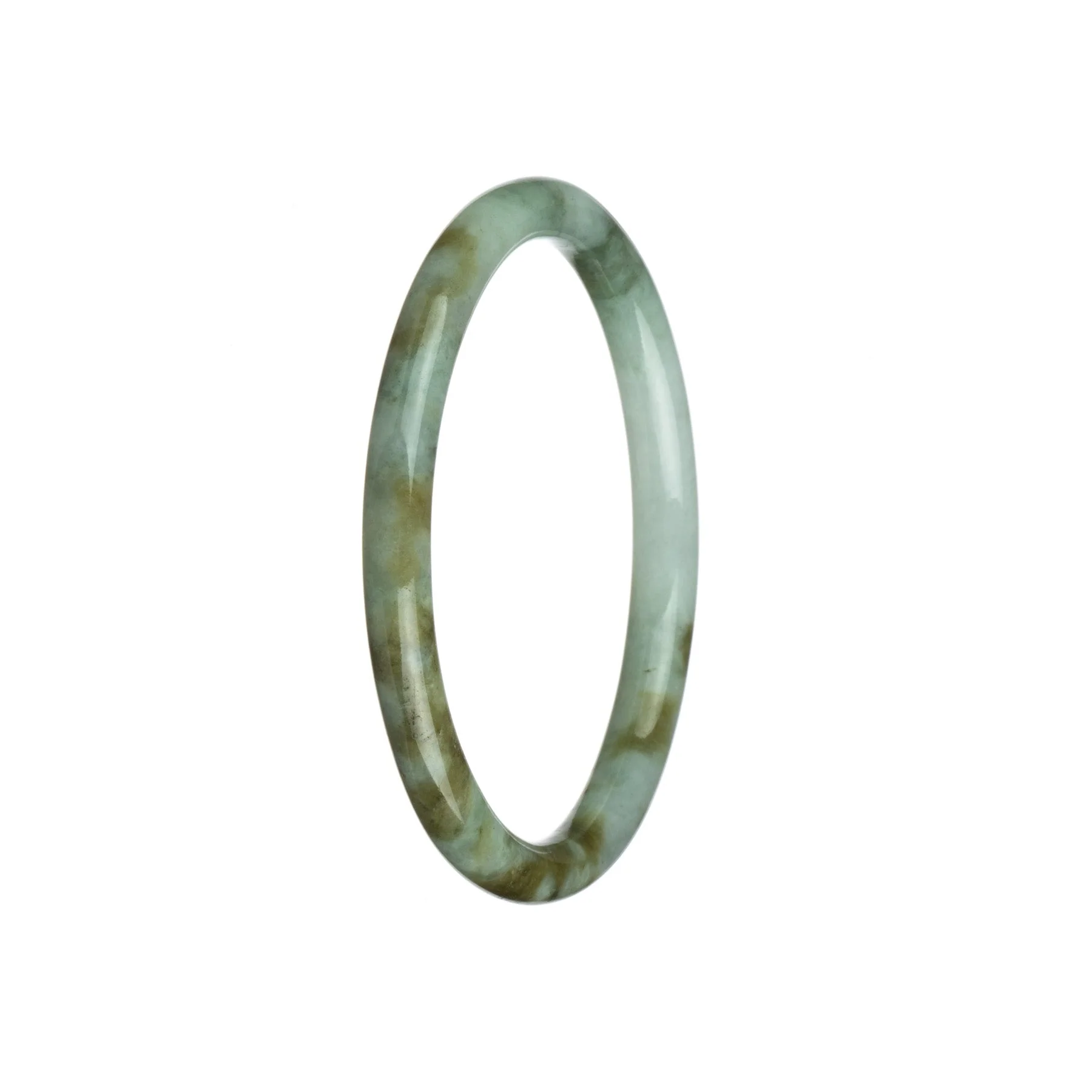 Genuine Grade A White with Brown Pattern Jadeite Bracelet - 62mm Petite Round