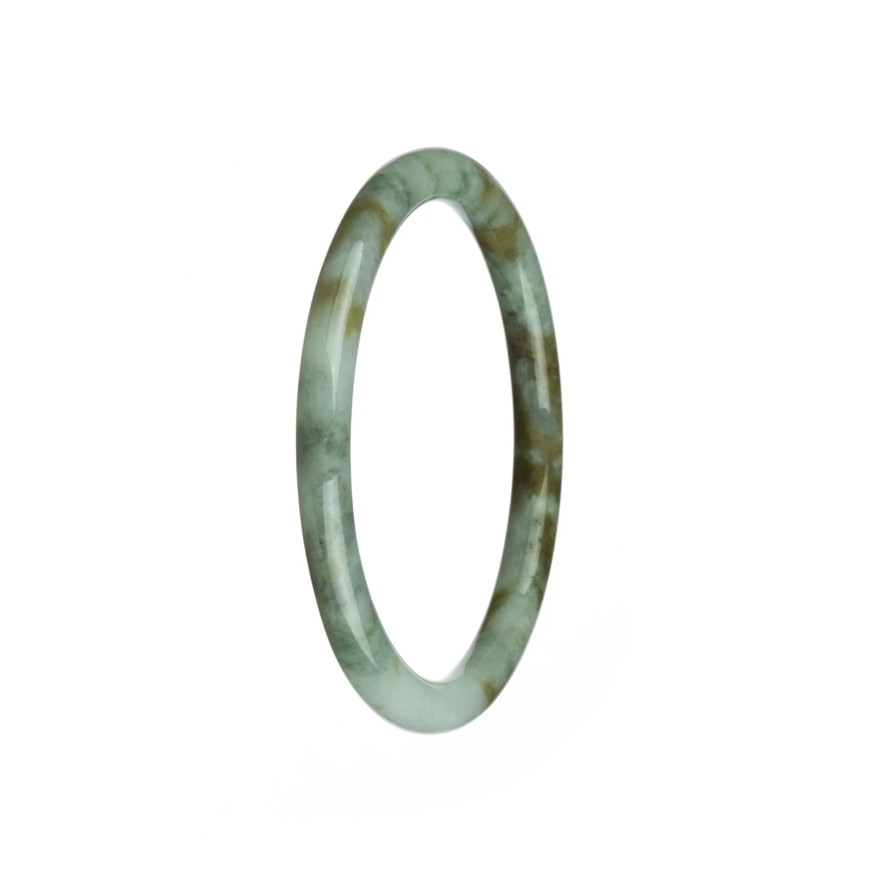 Genuine Grade A White with Brown Pattern Jadeite Bracelet - 62mm Petite Round - Image 2
