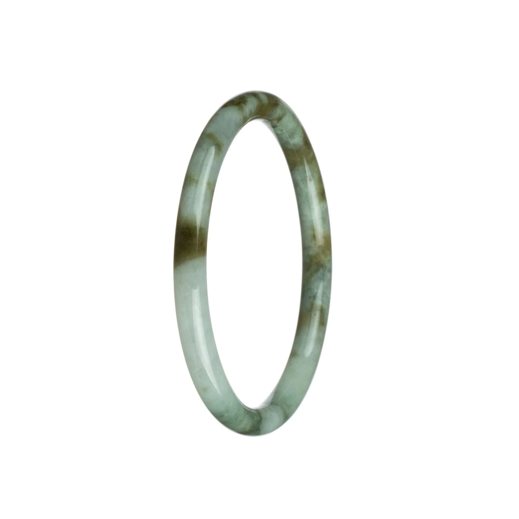 Genuine Grade A White with Brown Pattern Jadeite Bracelet - 62mm Petite Round - Image 3