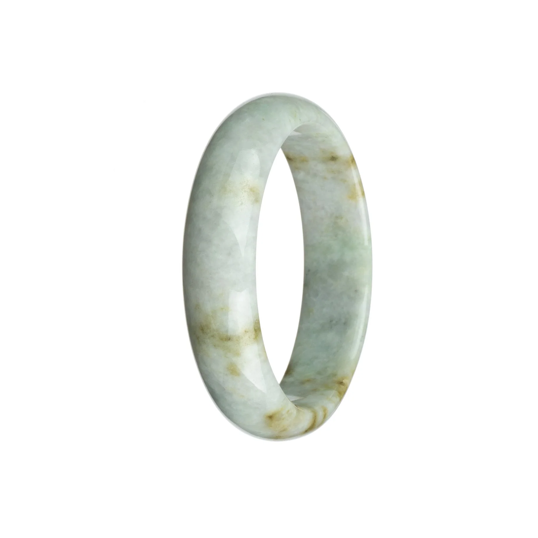 Certified Untreated White with Brown Pattern Traditional Jade Bracelet - 58mm Half Moon