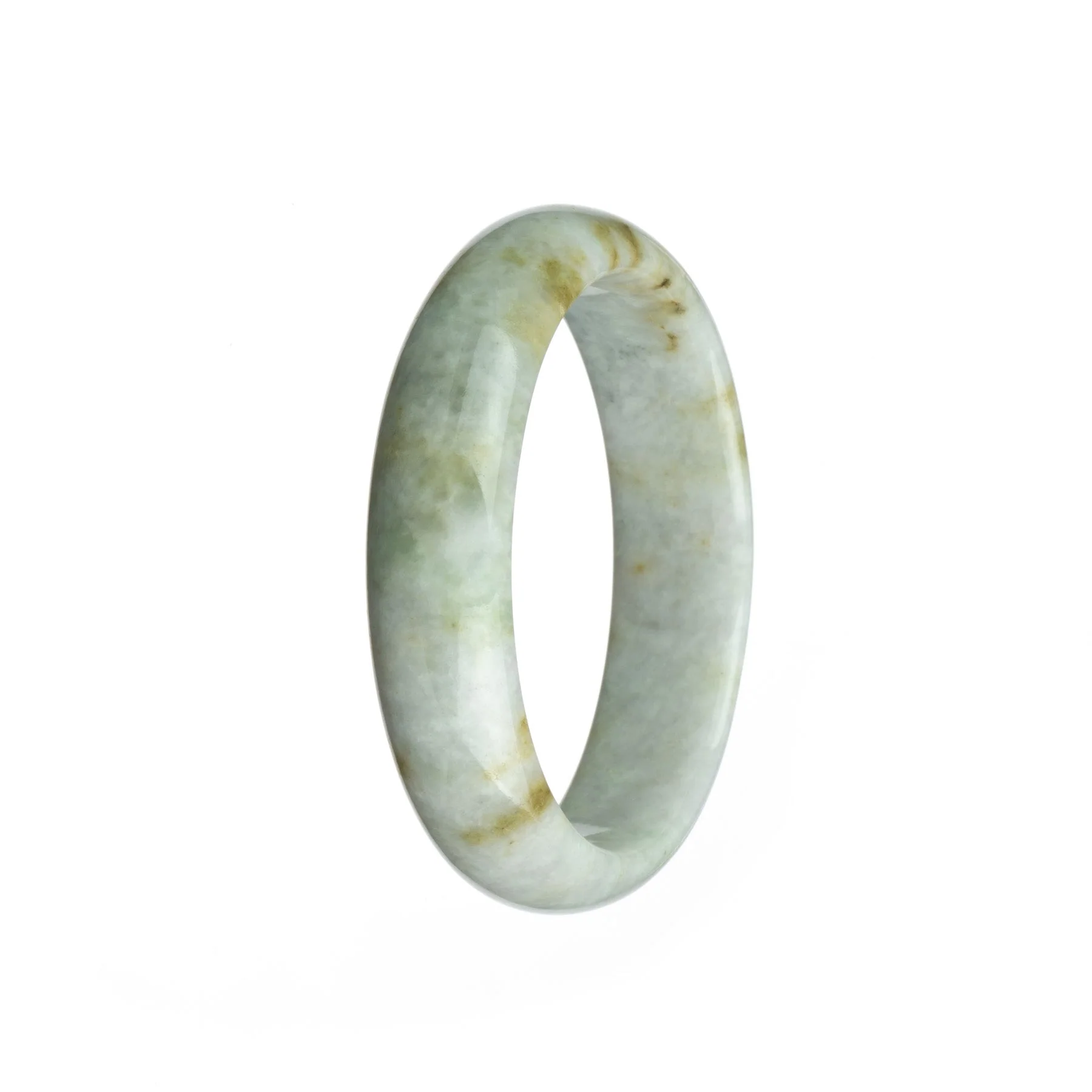 Certified Untreated White with Brown Pattern Traditional Jade Bracelet - 58mm Half Moon - Image 2