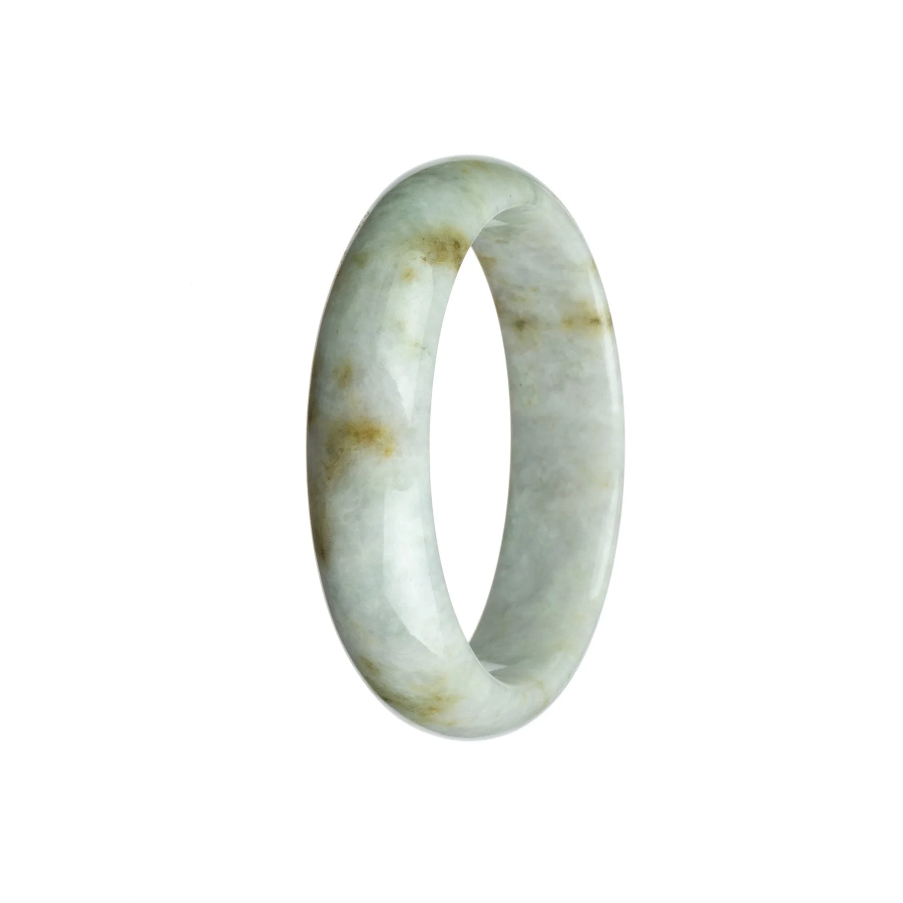 Certified Untreated White with Brown Pattern Traditional Jade Bracelet - 58mm Half Moon - Image 3