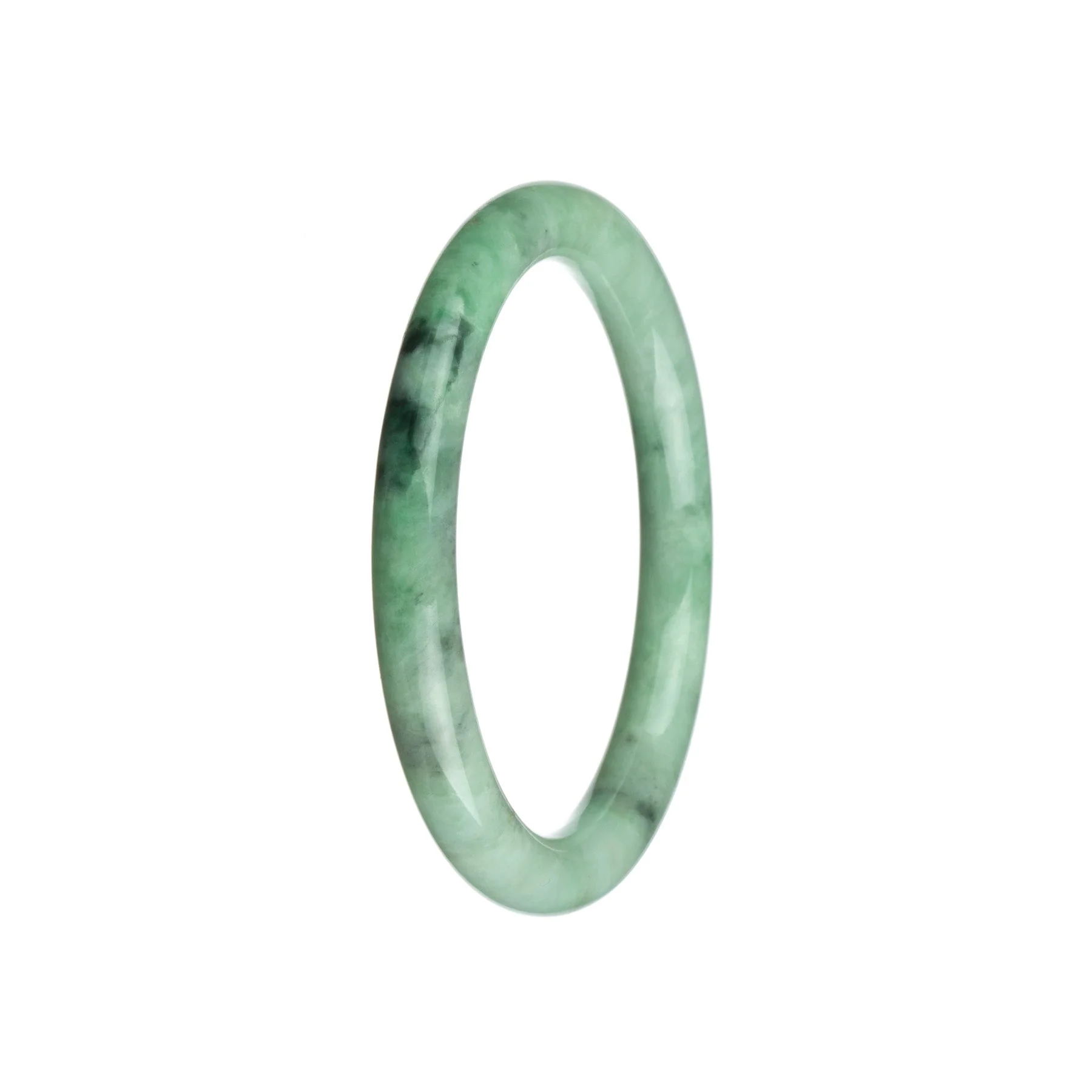 Genuine Type A Light Green with Pattern Jade Bracelet - 59mm Petite Round