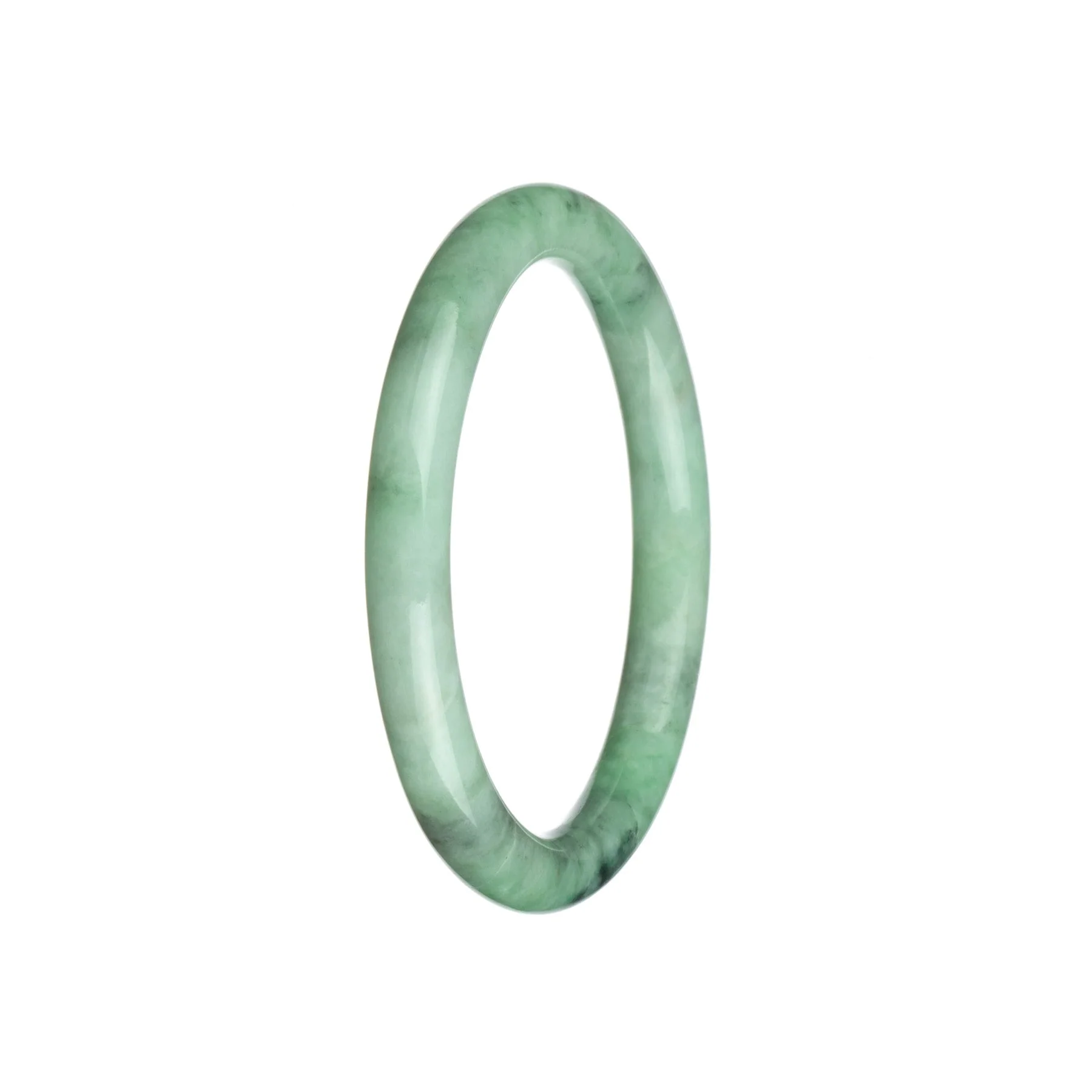 Genuine Type A Light Green with Pattern Jade Bracelet - 59mm Petite Round - Image 2