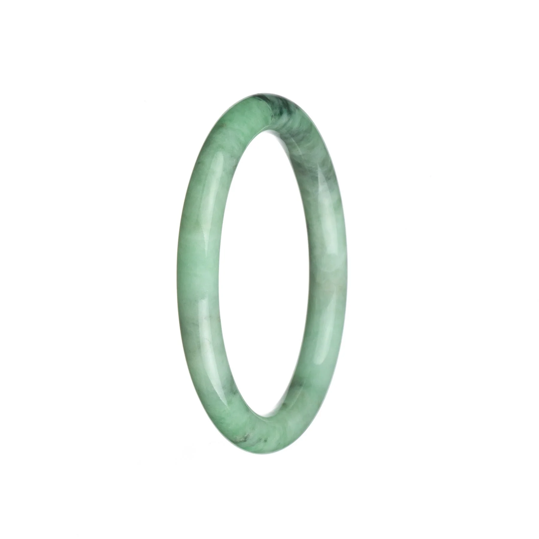 Genuine Type A Light Green with Pattern Jade Bracelet - 59mm Petite Round - Image 3