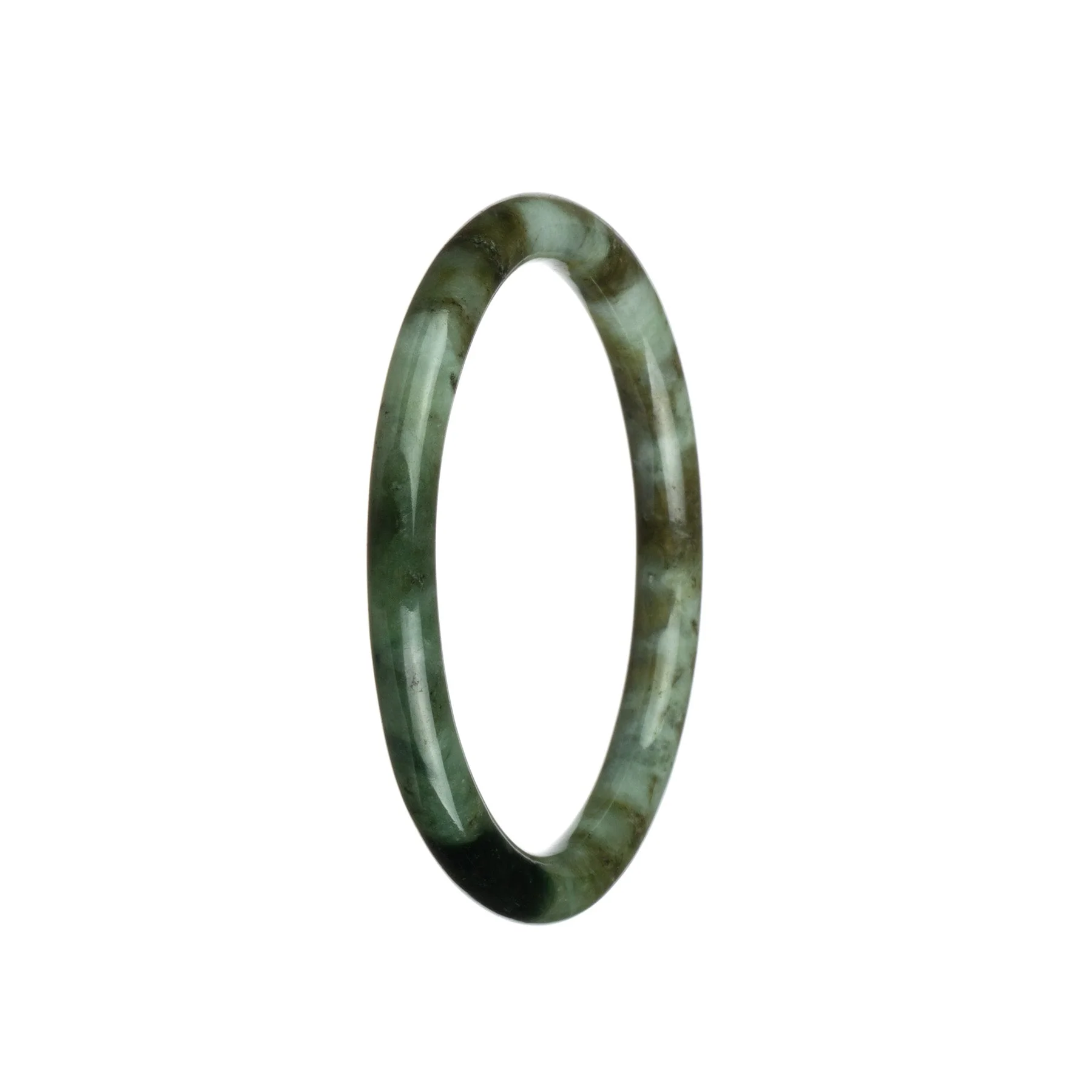 Genuine Type A Green Brown and White Pattern Jadeite Bangle - 61mm Petite Round - Image 2