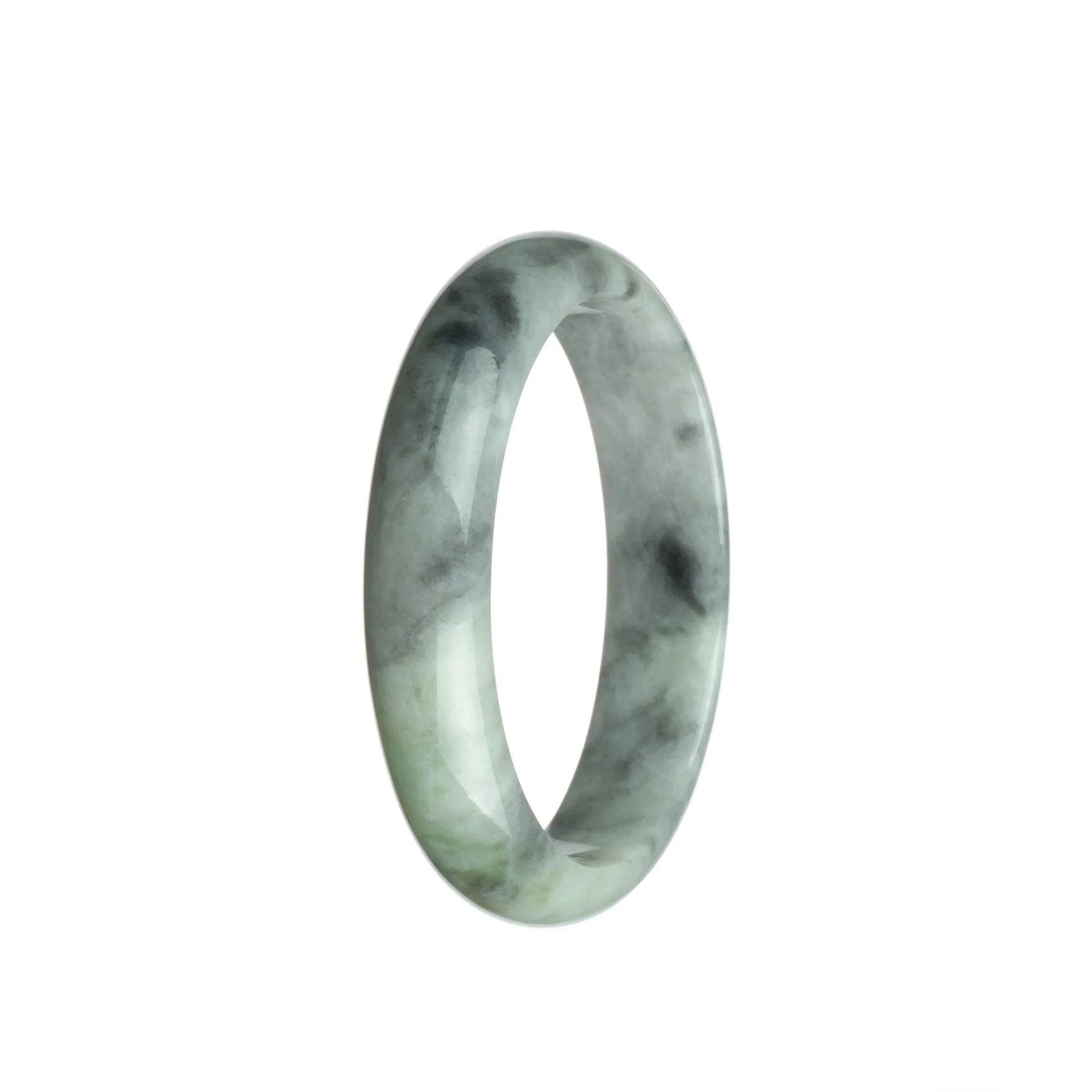Certified Type A Grey Green Pattern Jadeite Jade Bracelet - 58mm Half Moon - Image 2