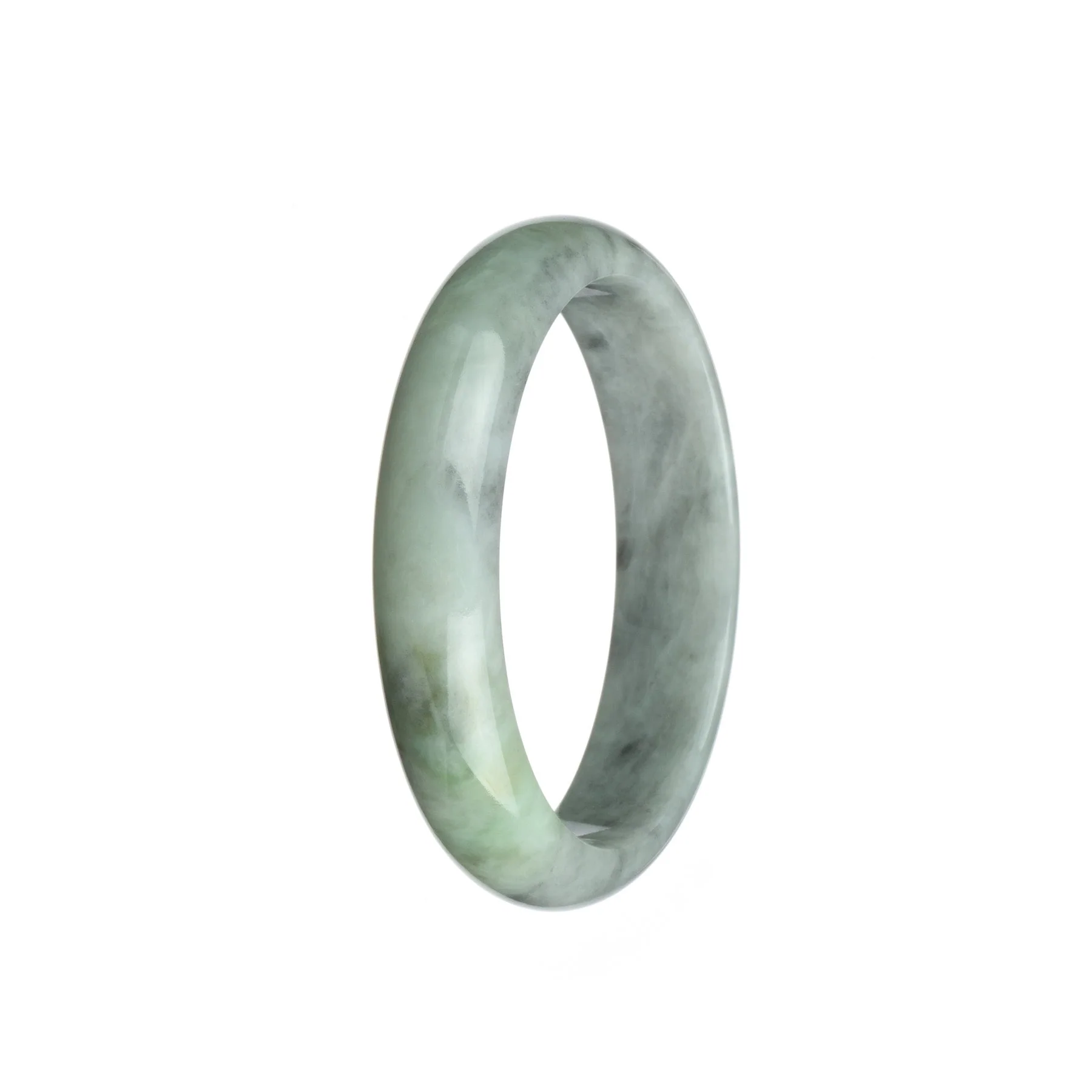 Certified Type A Grey Green Pattern Jadeite Jade Bracelet - 58mm Half Moon - Image 3