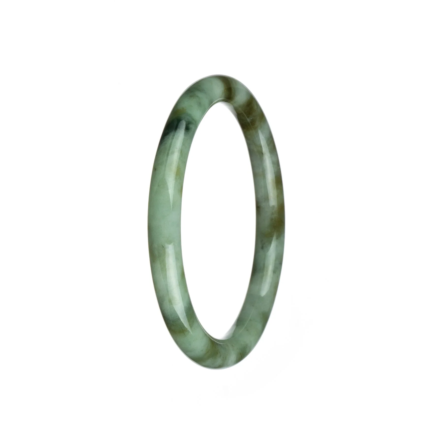Genuine Grade A Green and Brown Pattern Traditional Jade Bracelet - 60mm Petite Round