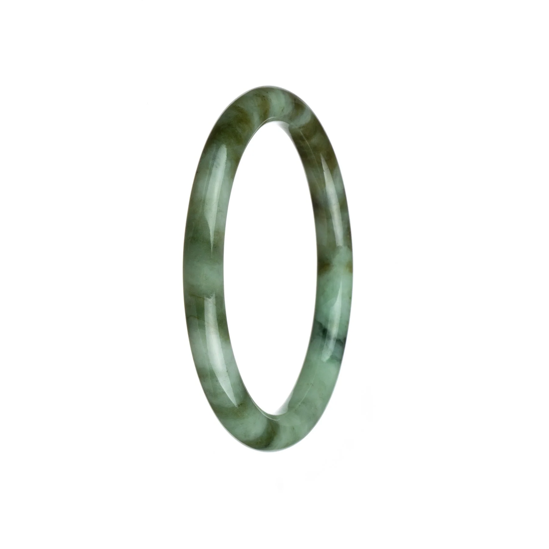 Genuine Grade A Green and Brown Pattern Traditional Jade Bracelet - 60mm Petite Round - Image 2