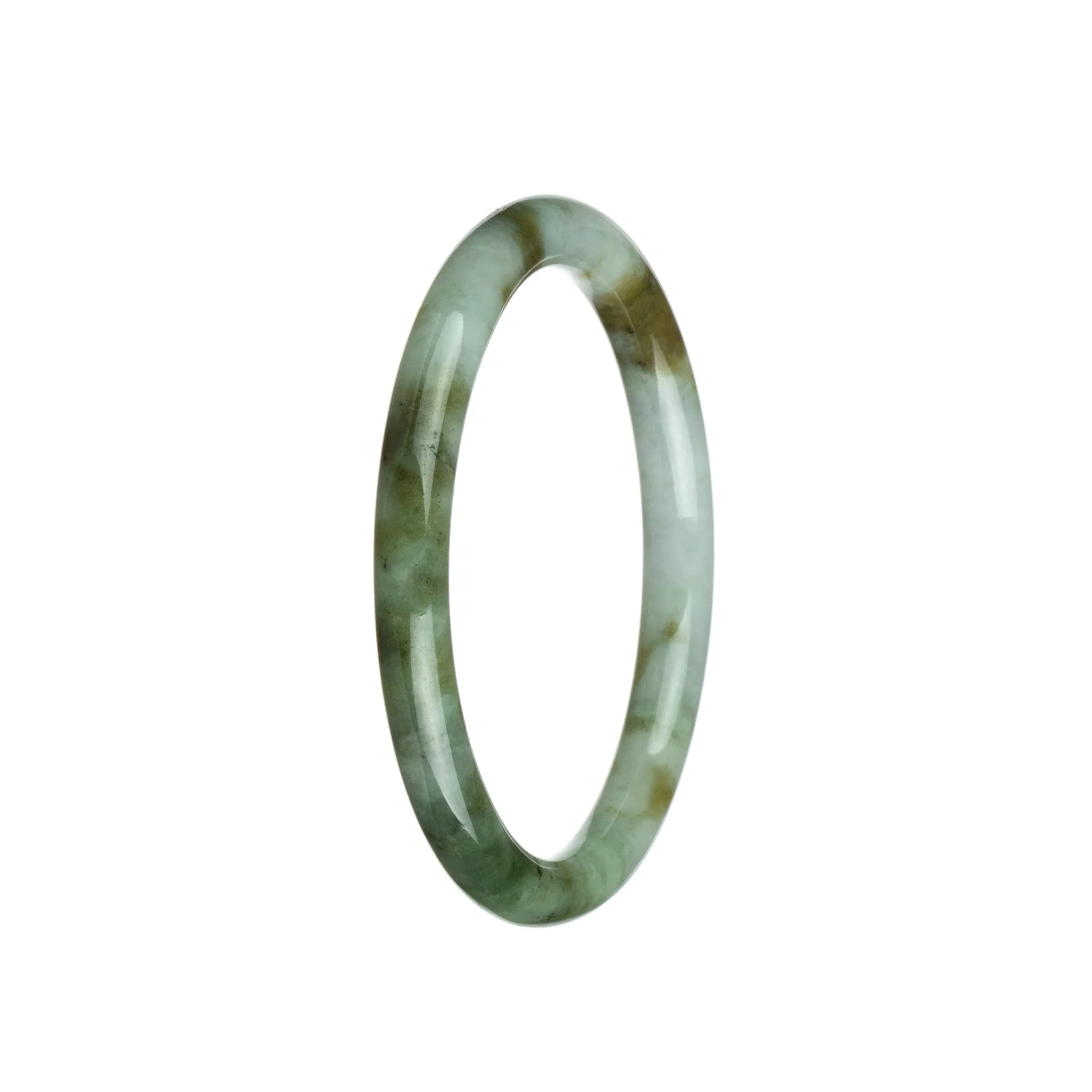 Real Type A Green White Brown Pattern Burma Jade Bangle Bracelet - 60mm Petite Round