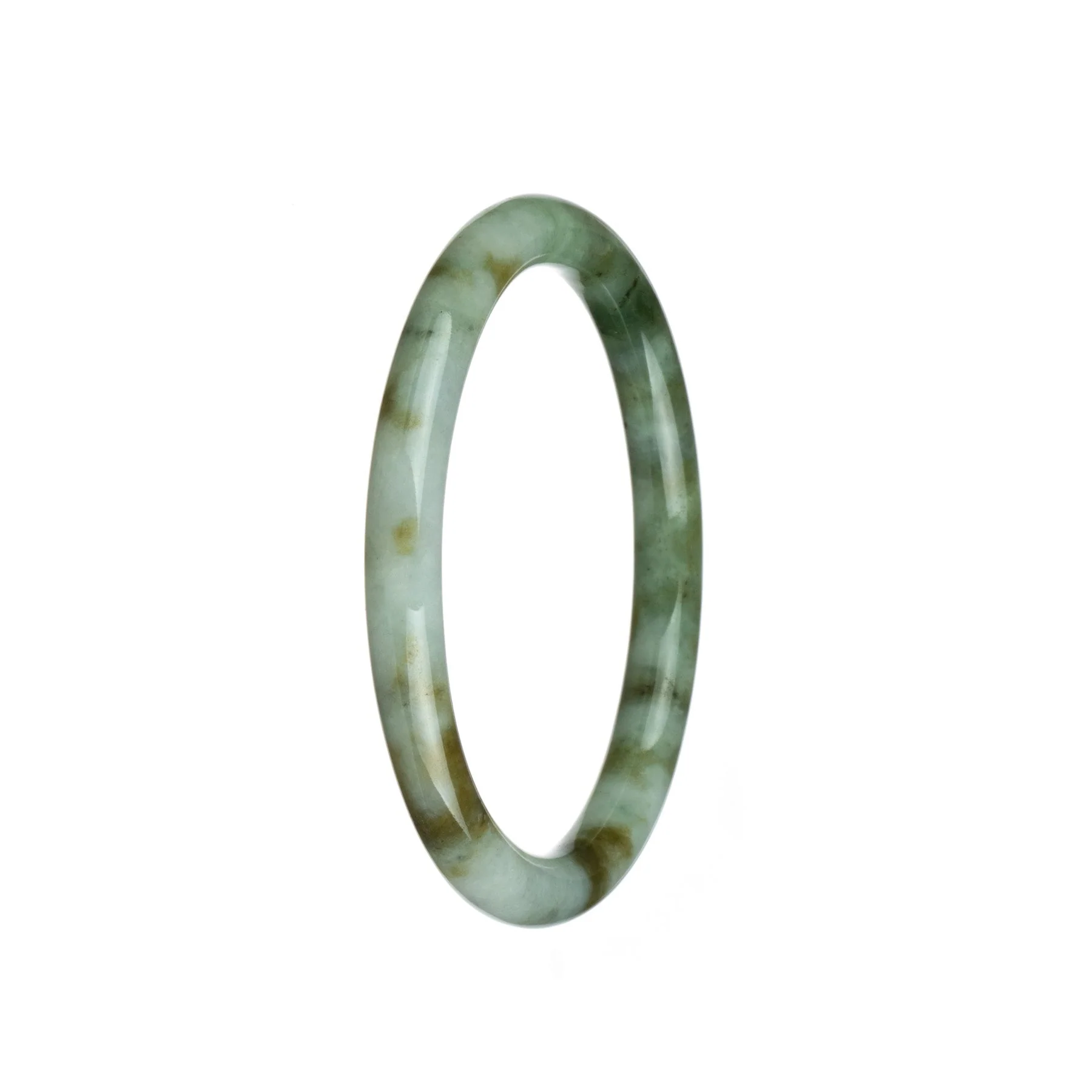 Real Type A Green White Brown Pattern Burma Jade Bangle Bracelet - 60mm Petite Round - Image 3