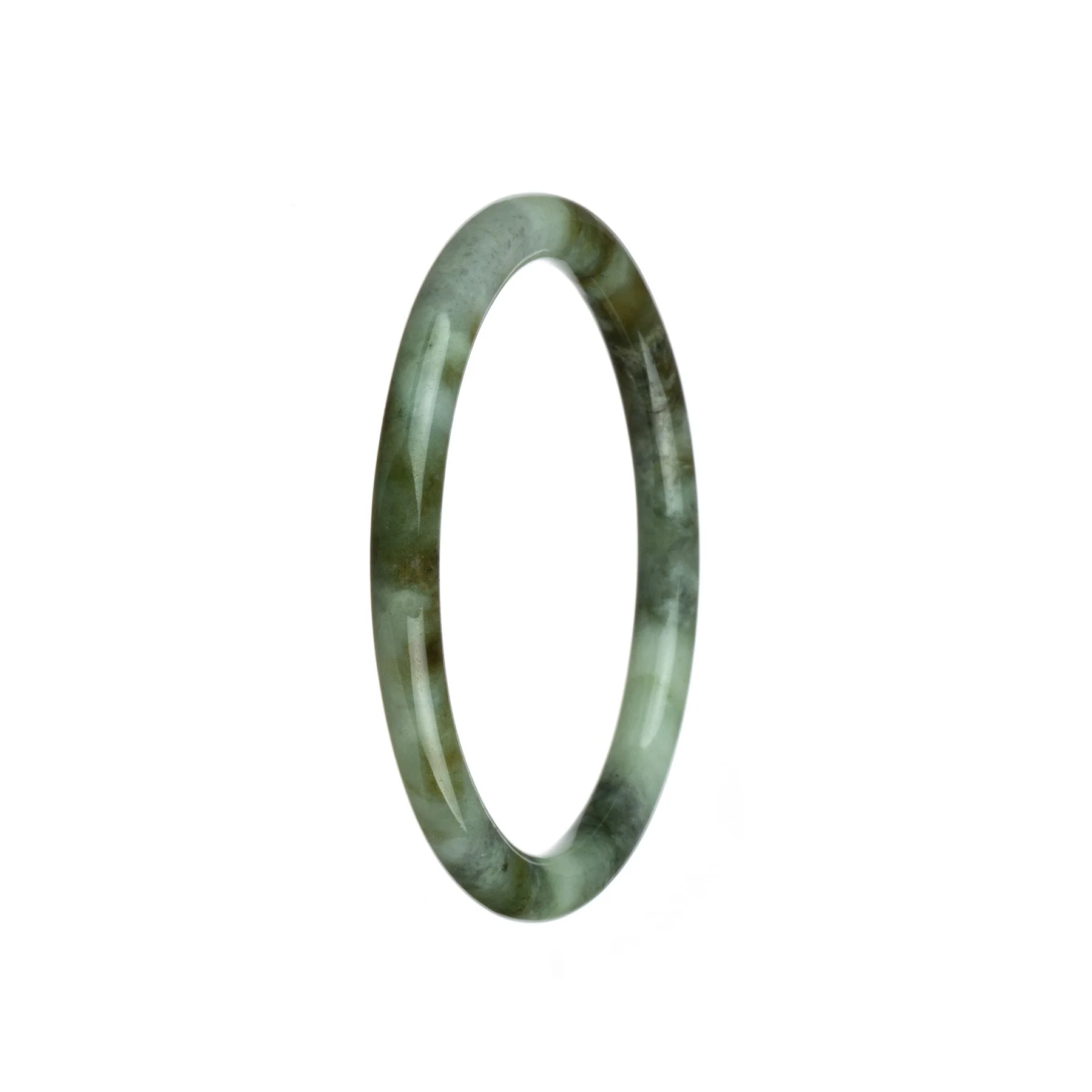 Genuine Natural Pale Green and Brown Pattern Traditional Jade Bangle Bracelet - 61mm Petite Round