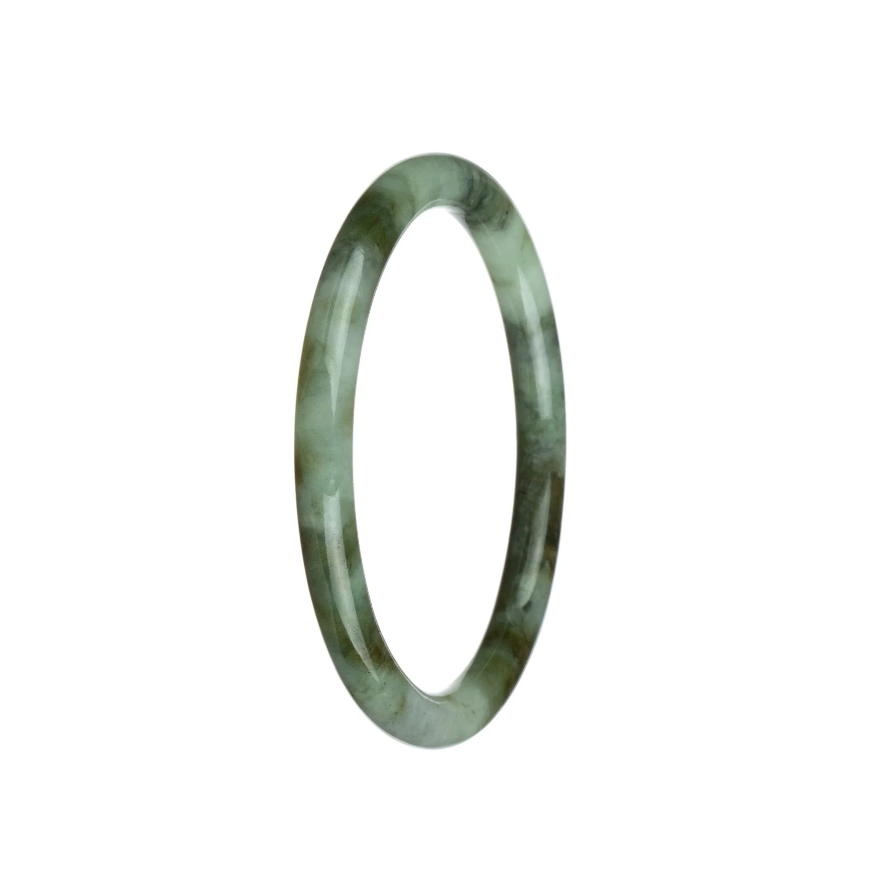 Genuine Natural Pale Green and Brown Pattern Traditional Jade Bangle Bracelet - 61mm Petite Round - Image 2