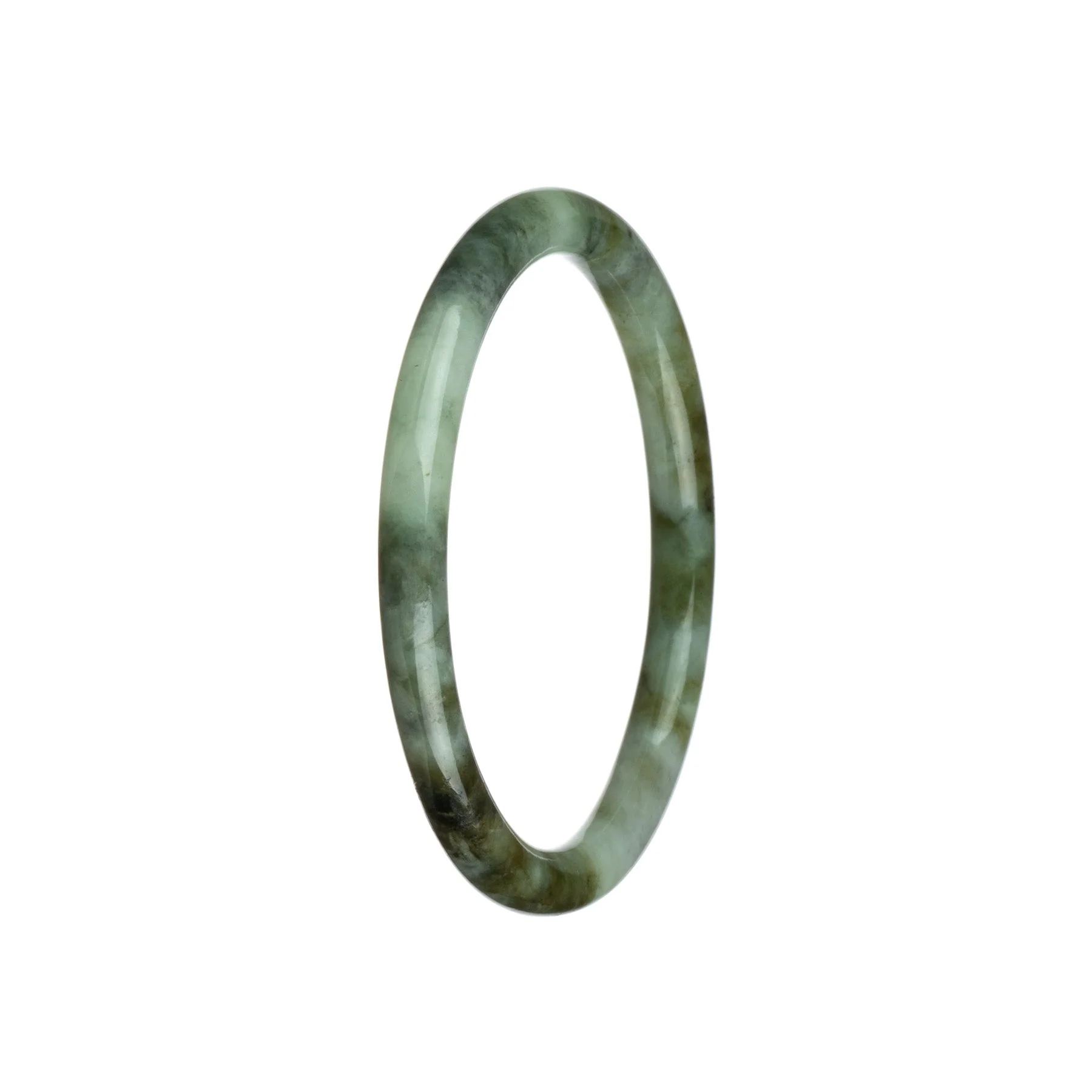 Genuine Natural Pale Green and Brown Pattern Traditional Jade Bangle Bracelet - 61mm Petite Round - Image 3