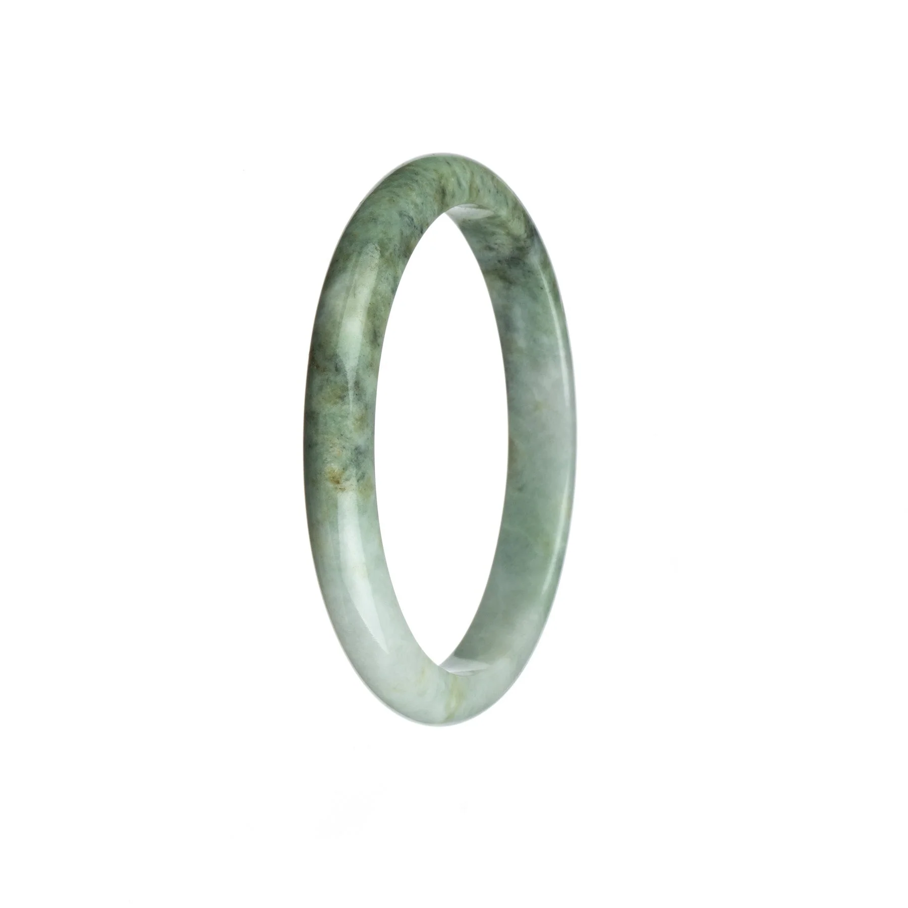 Genuine Untreated White and Grey Pattern Burma Jade Bangle - 53mm Semi Round
