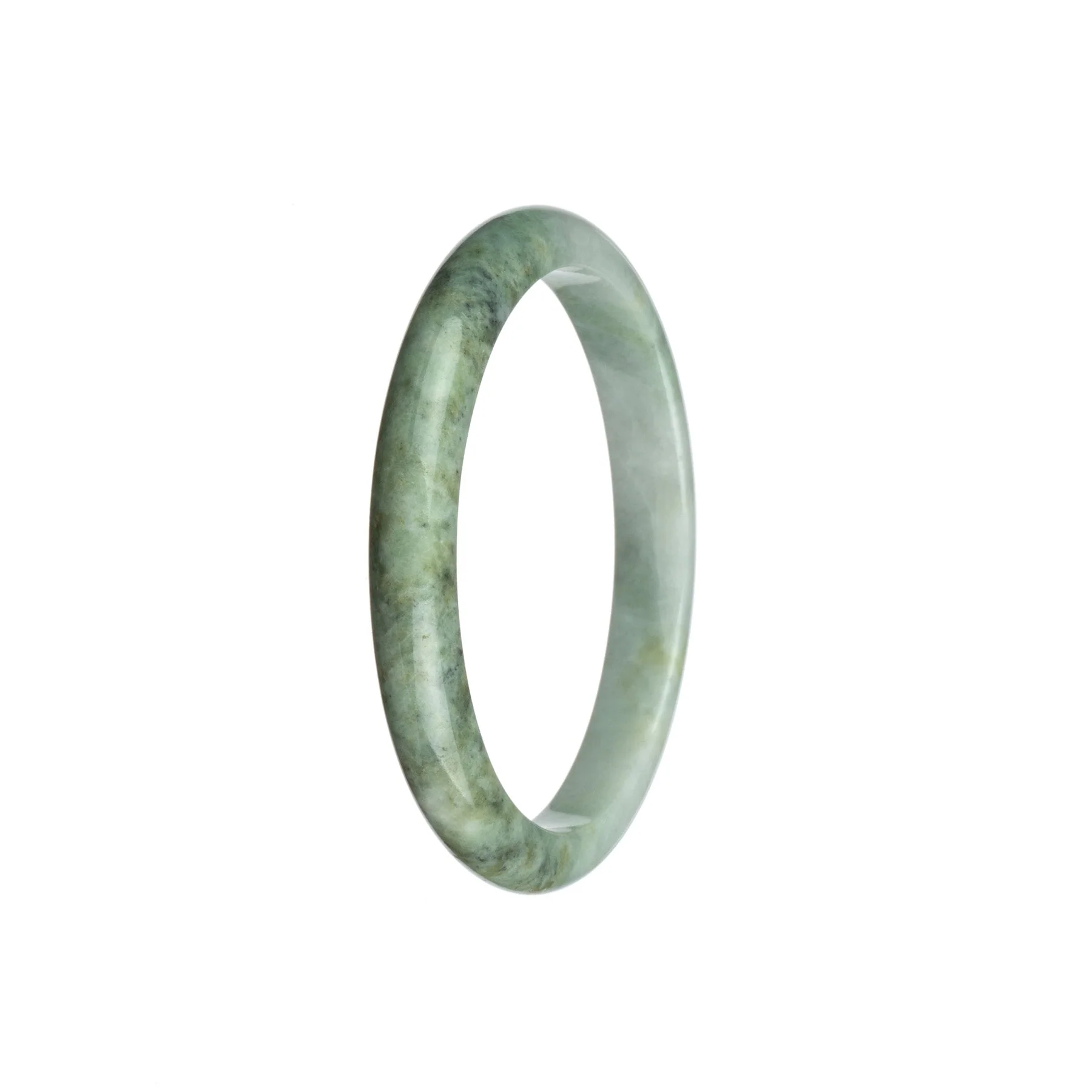 Genuine Untreated White and Grey Pattern Burma Jade Bangle - 53mm Semi Round - Image 2