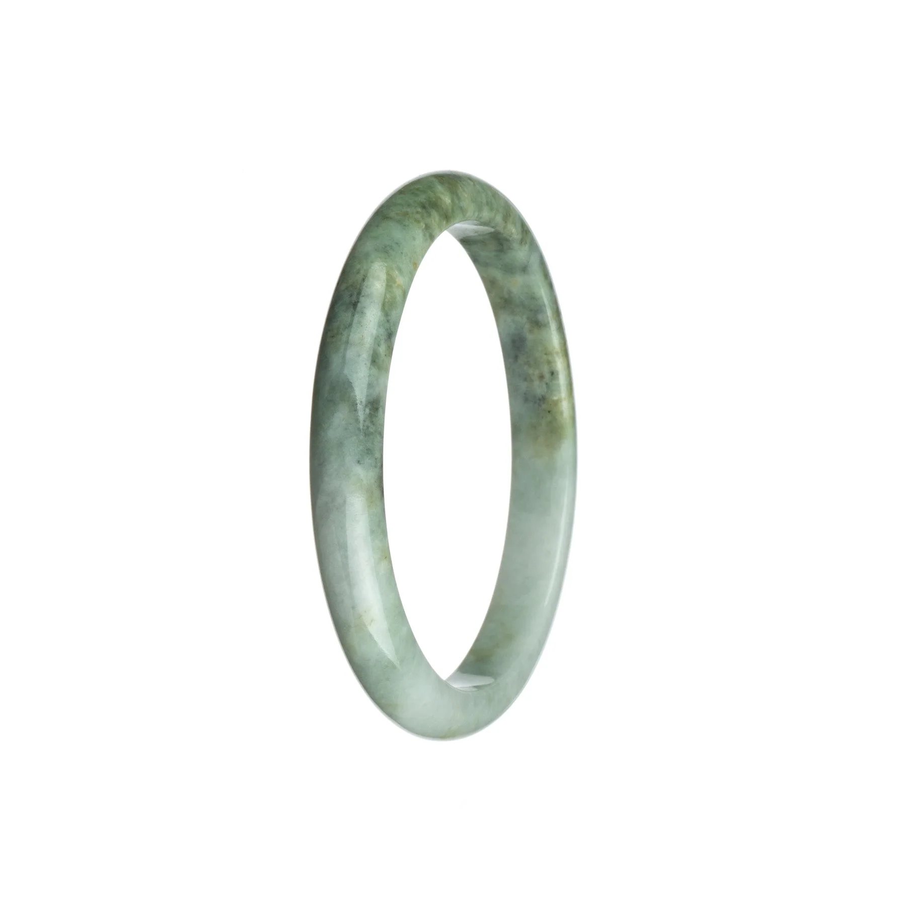 Genuine Untreated White and Grey Pattern Burma Jade Bangle - 53mm Semi Round - Image 3
