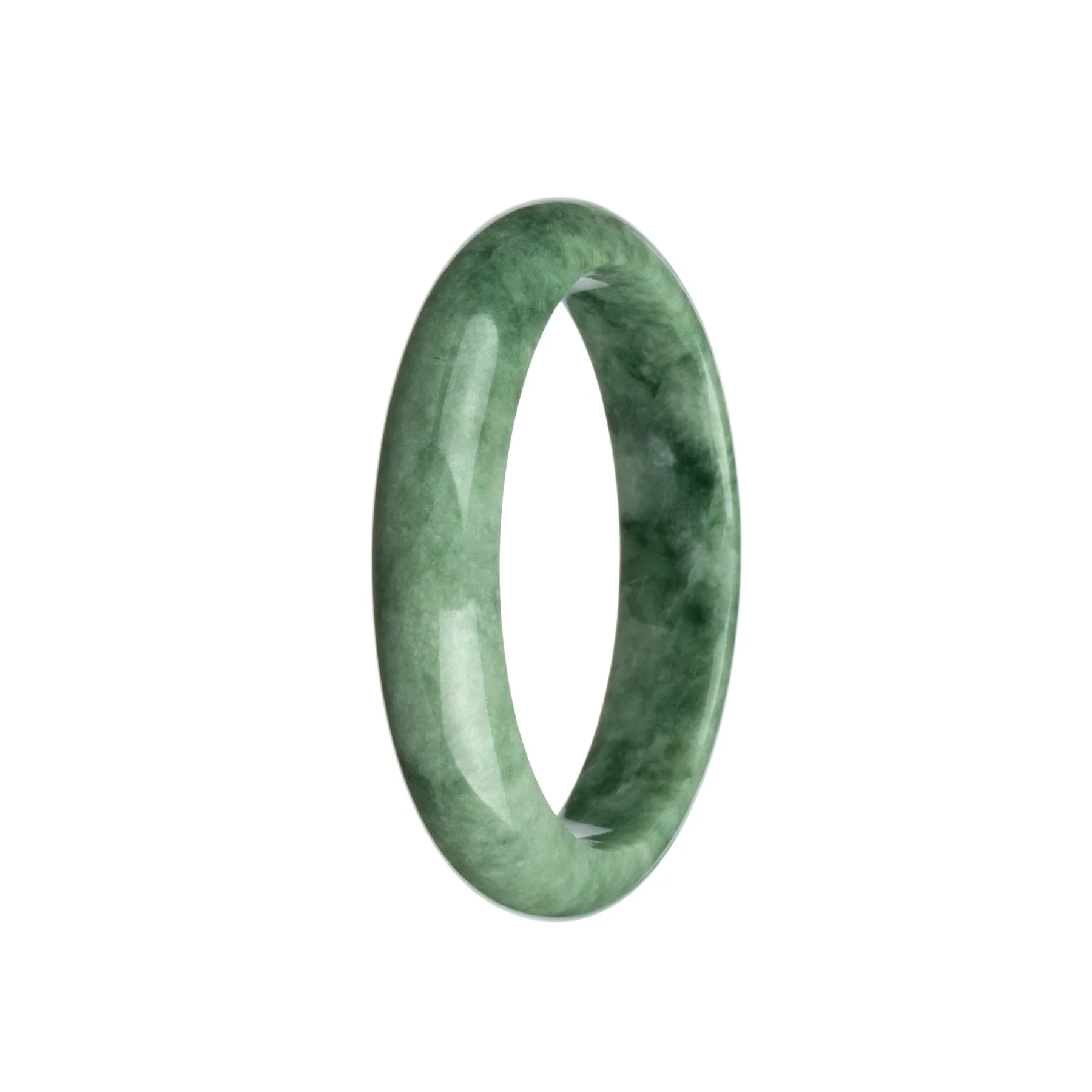 Genuine Natural Green Pattern Jadeite Jade Bracelet - 59mm Half Moon