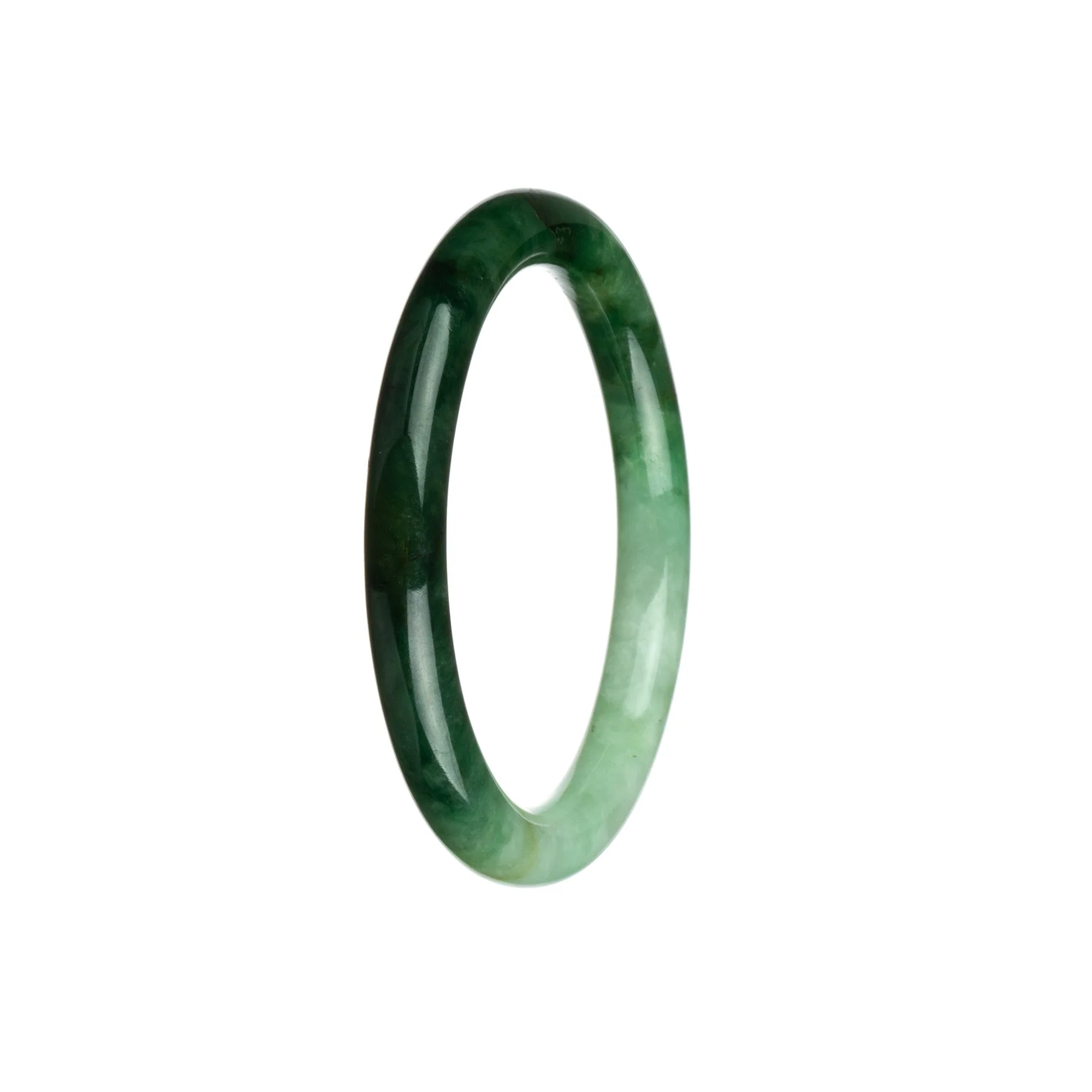Genuine Natural Emerald Green and White Burma Jade Bracelet - 56mm Petite Round