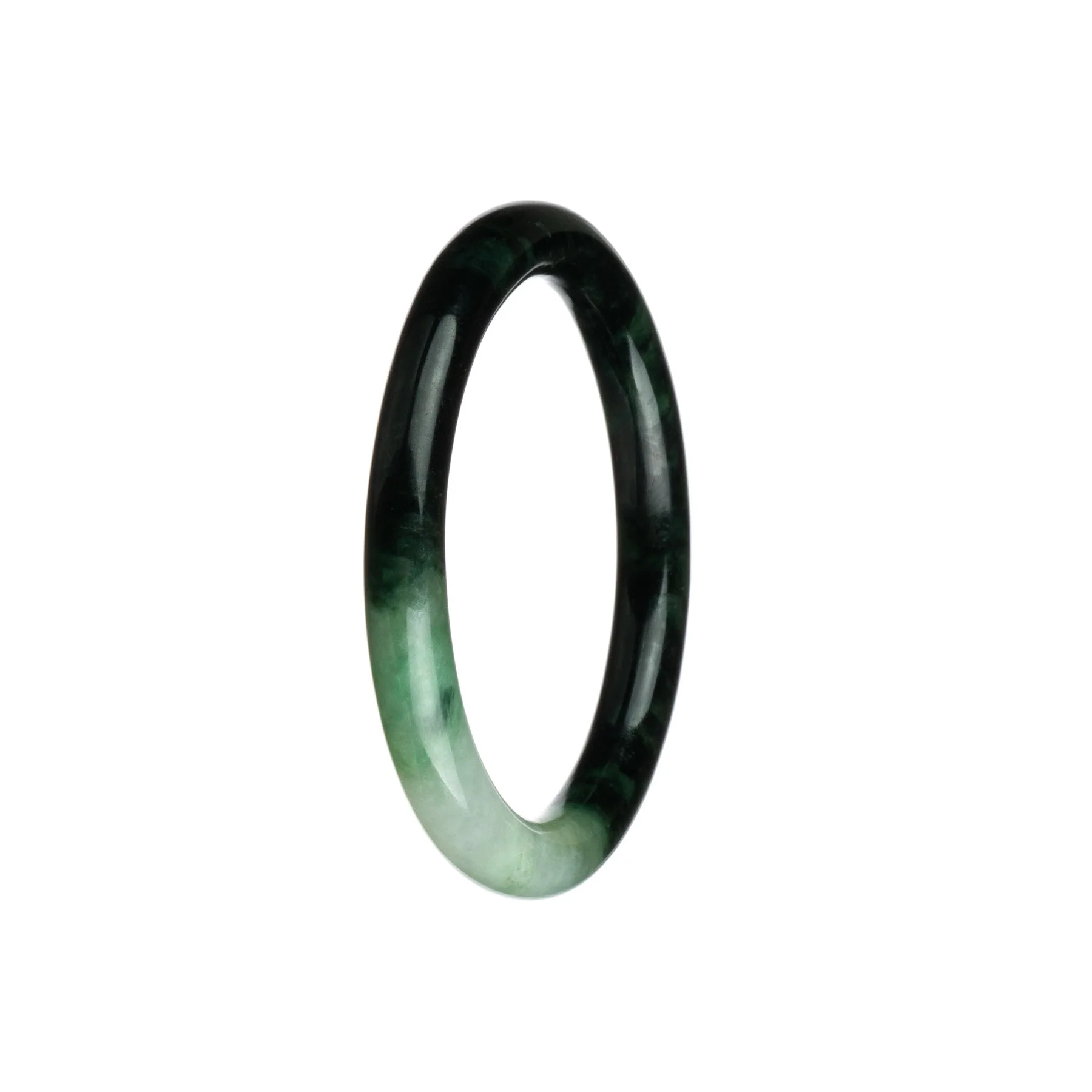 Genuine Untreated Deep Green and White Jadeite Jade Bracelet - 55mm Petite Round - Image 2